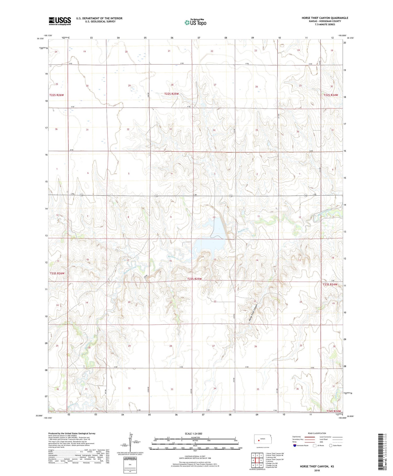 Horse Thief Canyon Kansas US Topo Map Image