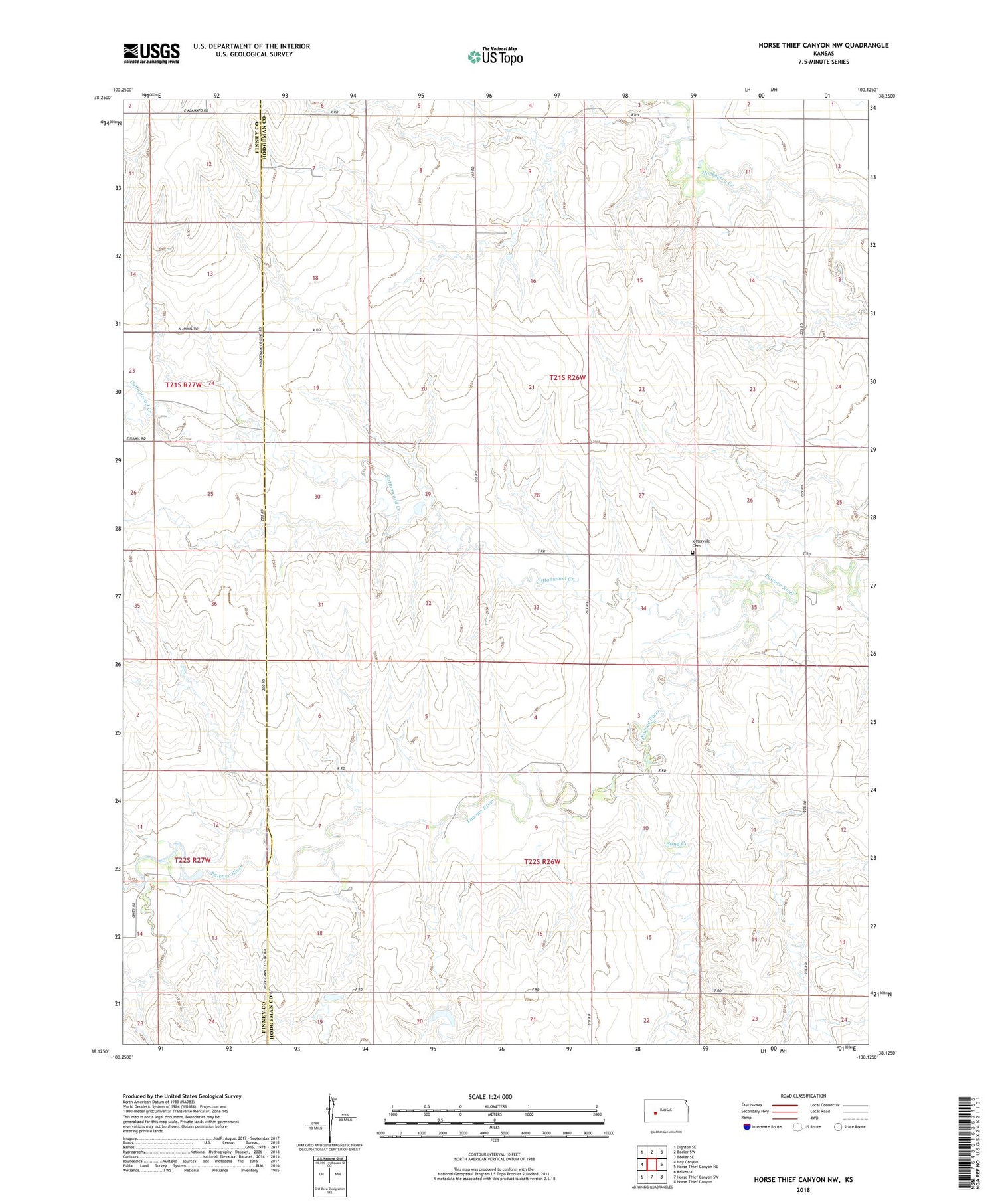 Horse Thief Canyon NW Kansas US Topo Map Image