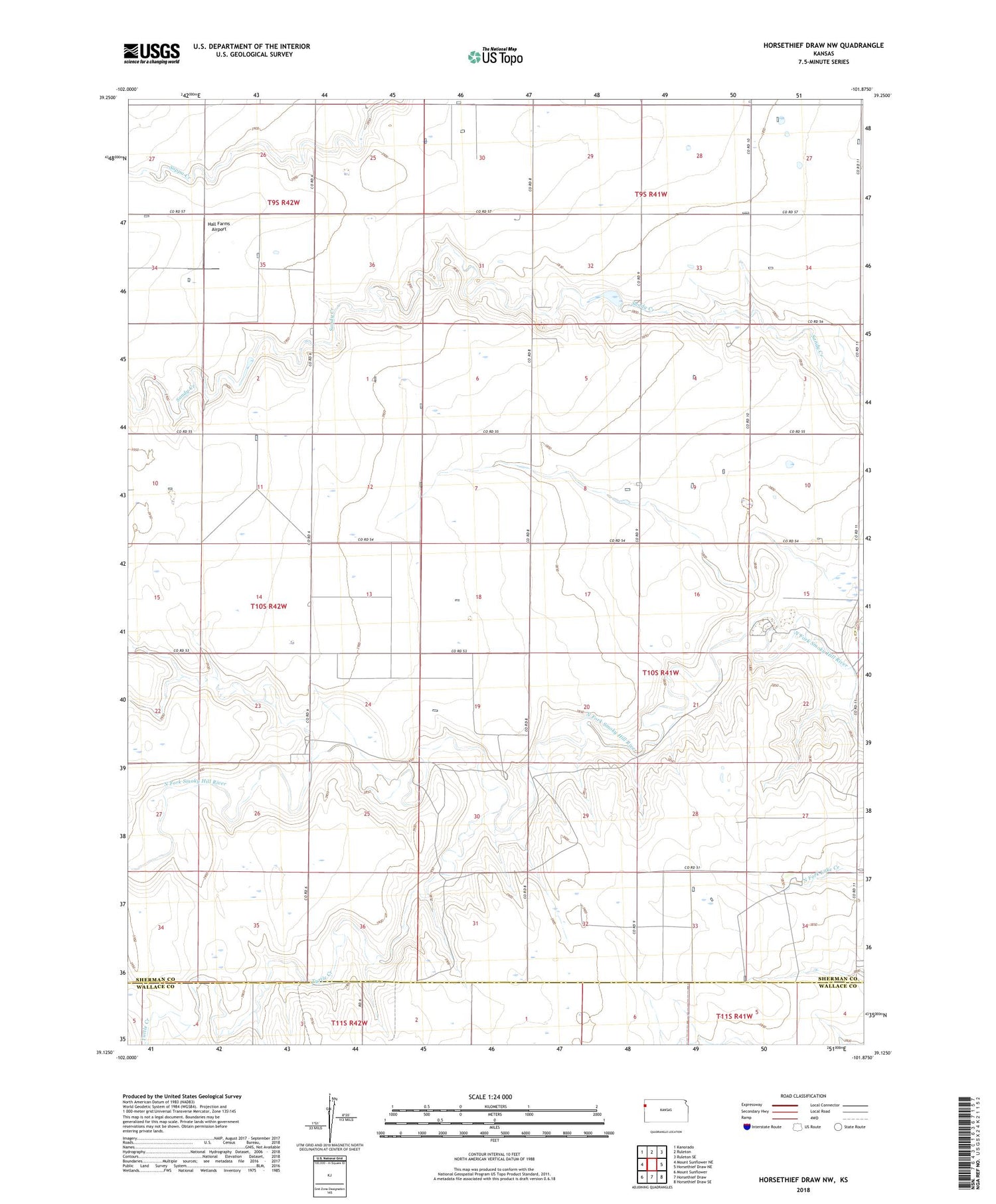 Horsethief Draw NW Kansas US Topo Map Image