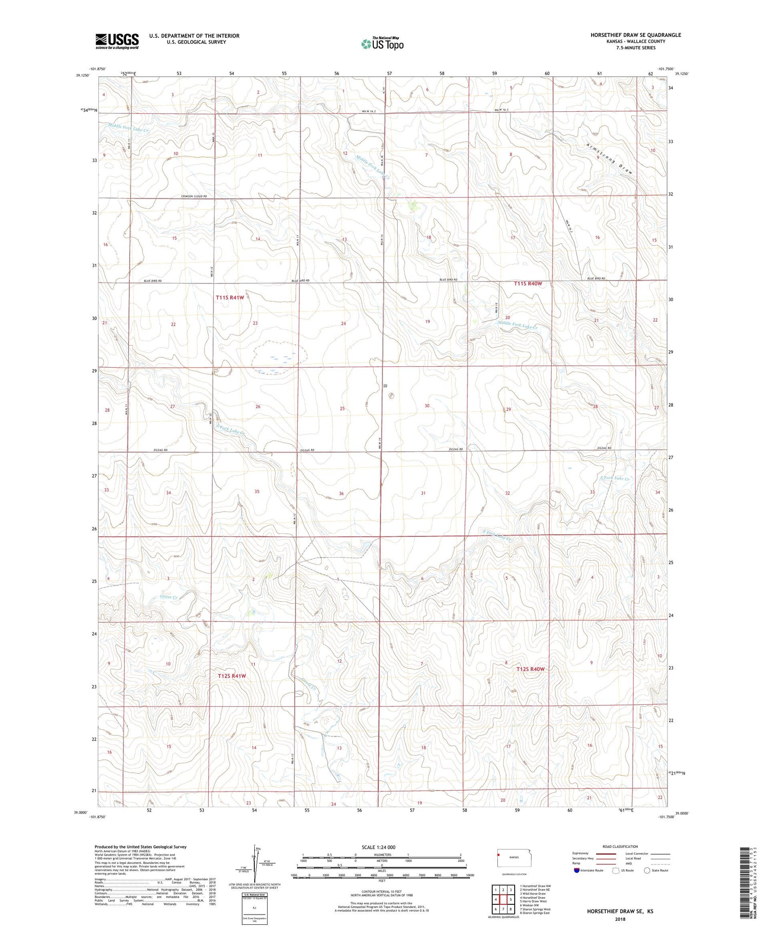 Horsethief Draw SE Kansas US Topo Map Image