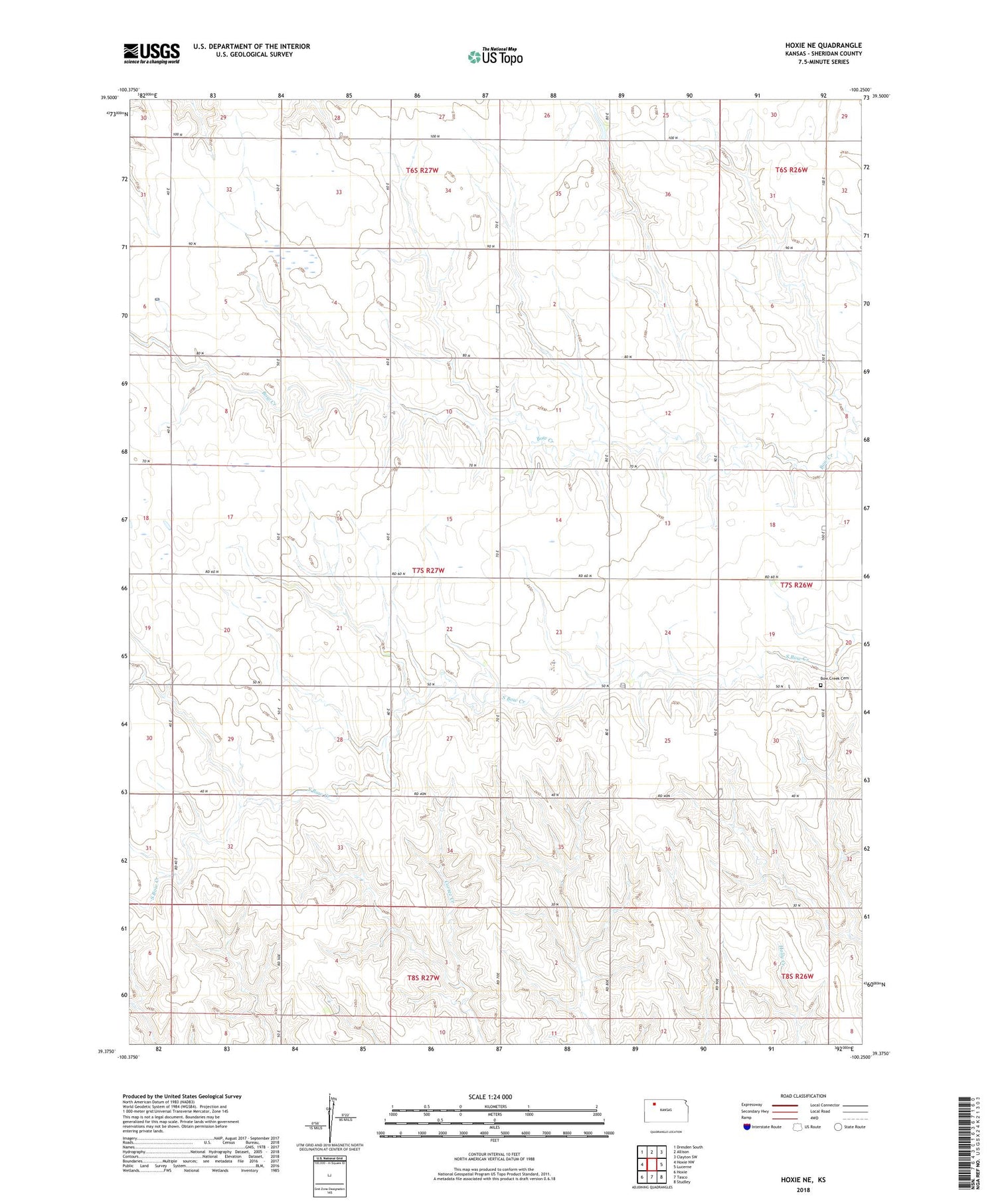 Hoxie NE Kansas US Topo Map Image