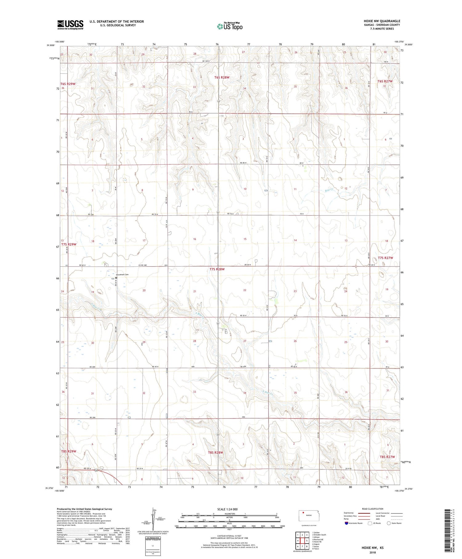 Hoxie NW Kansas US Topo Map Image