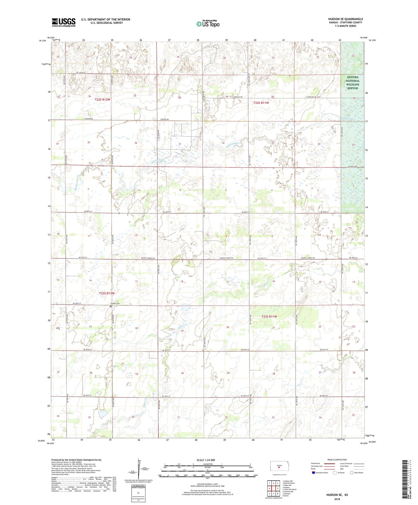 Hudson SE Kansas US Topo Map Image