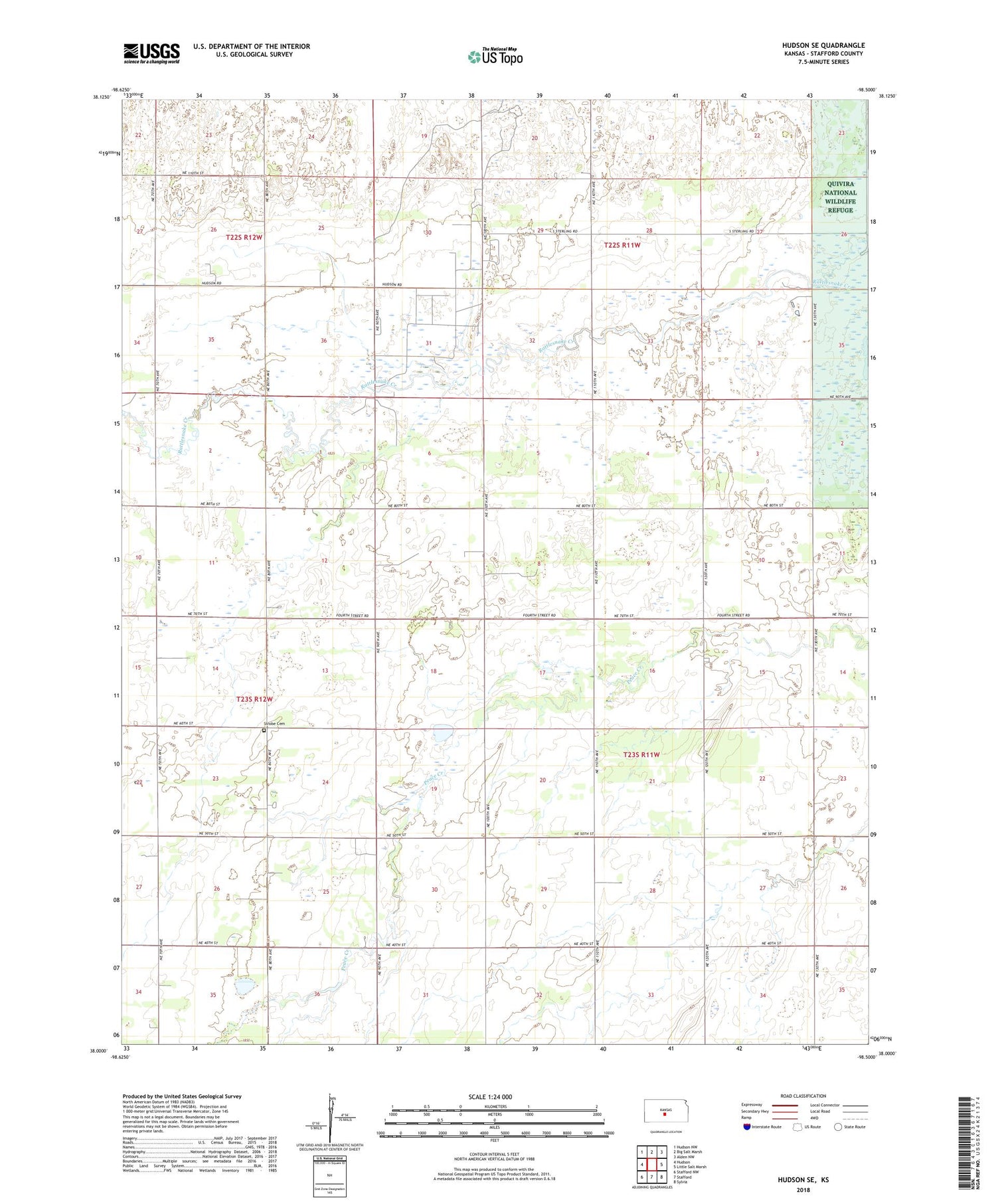Hudson SE Kansas US Topo Map Image