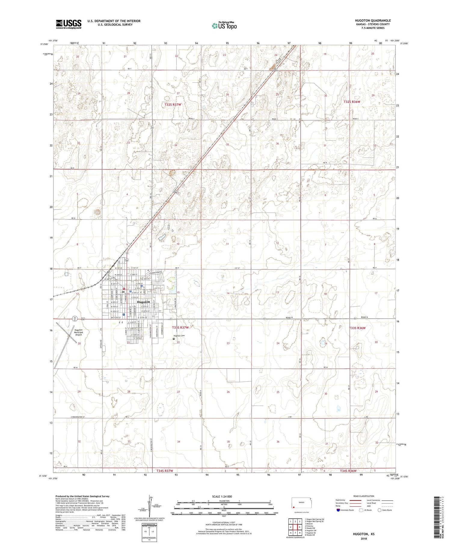 Hugoton Kansas US Topo Map Image