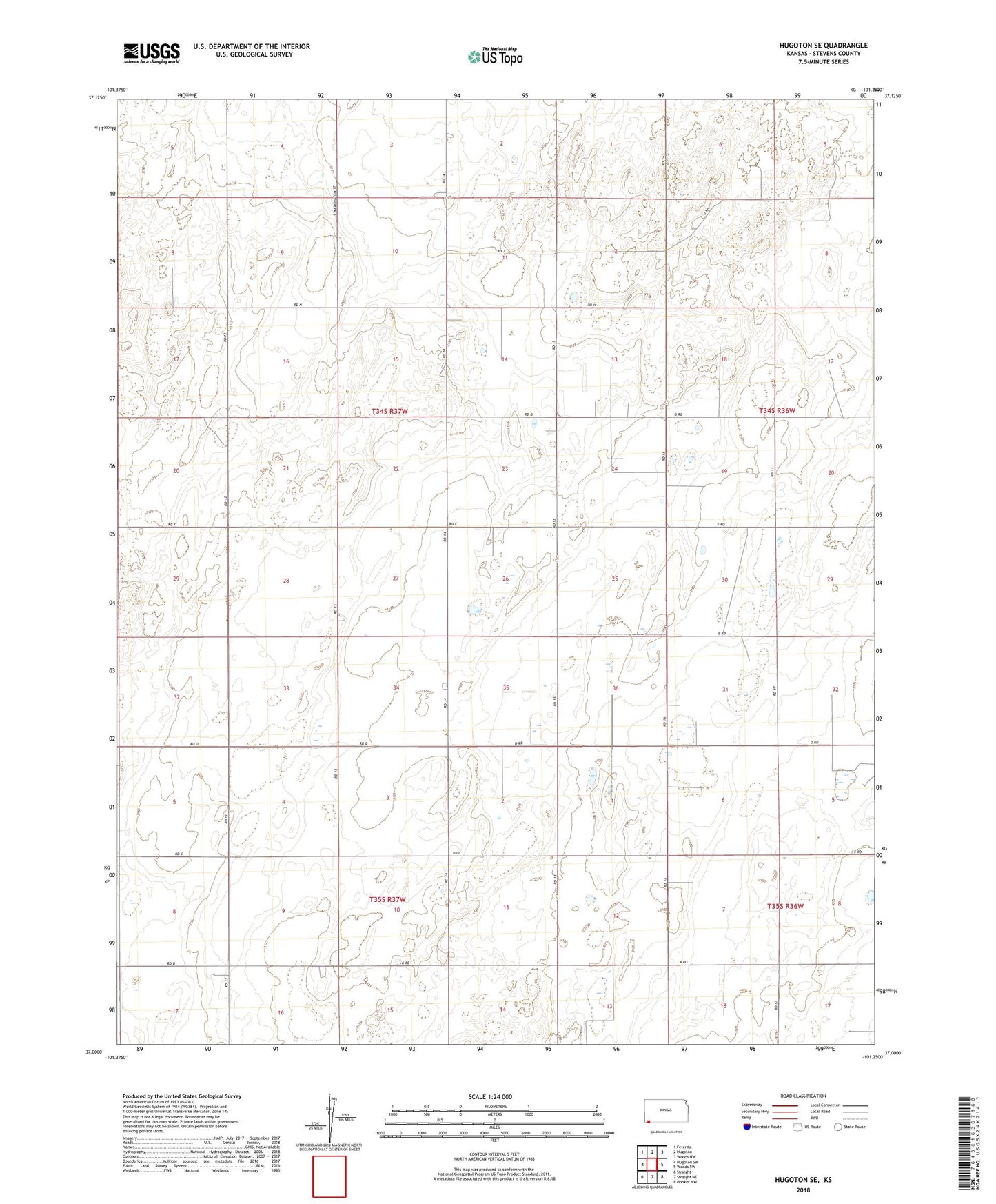 Hugoton SE Kansas US Topo Map Image