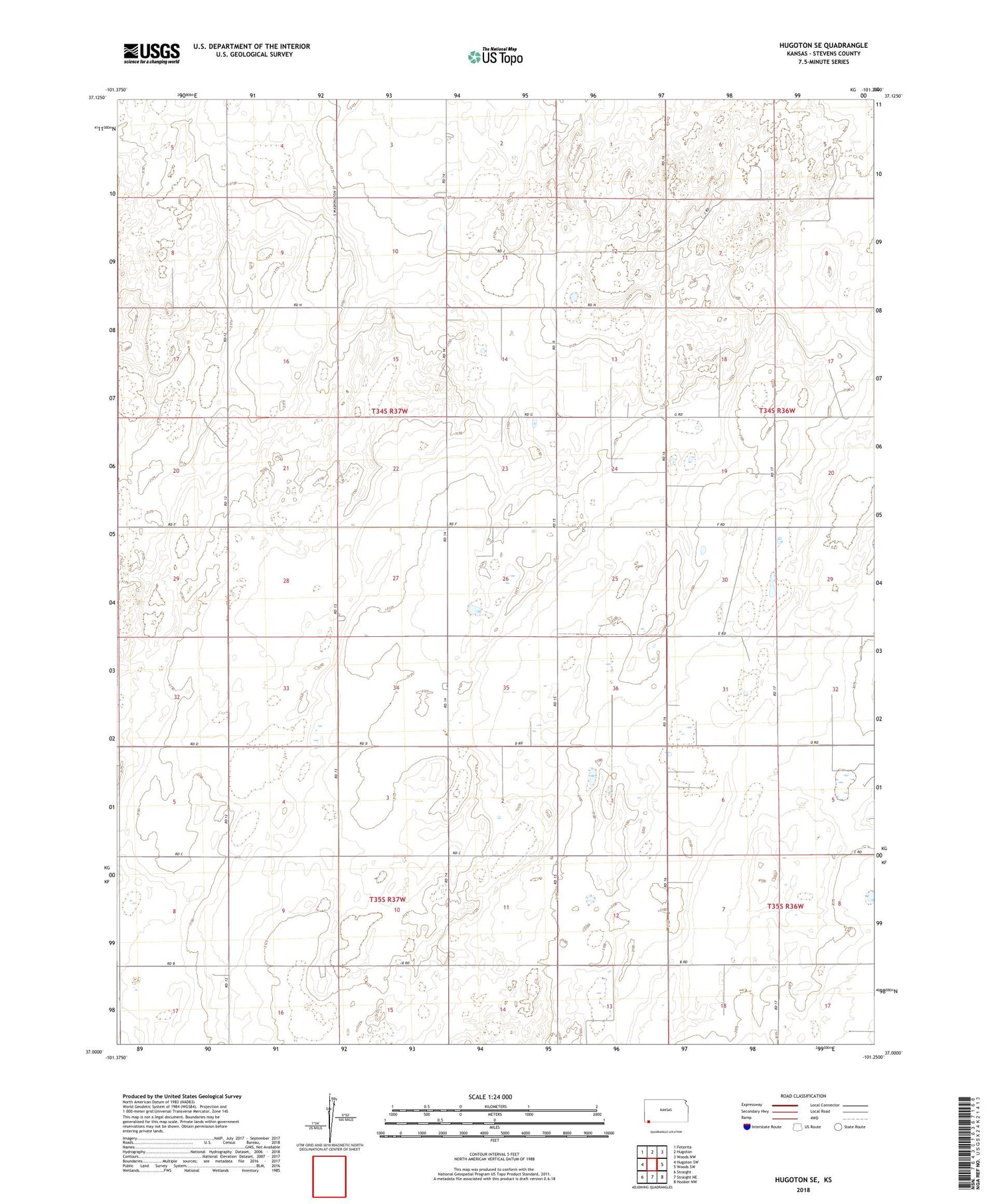Hugoton SE Kansas US Topo Map Image