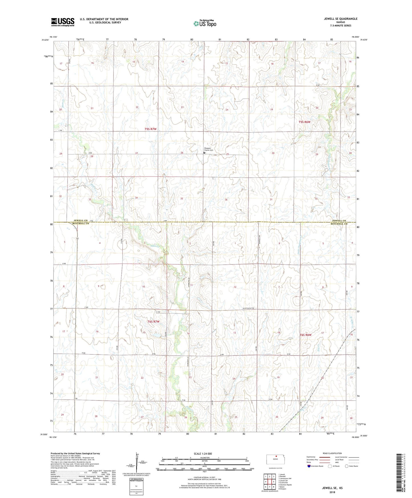 Jewell SE Kansas US Topo Map Image