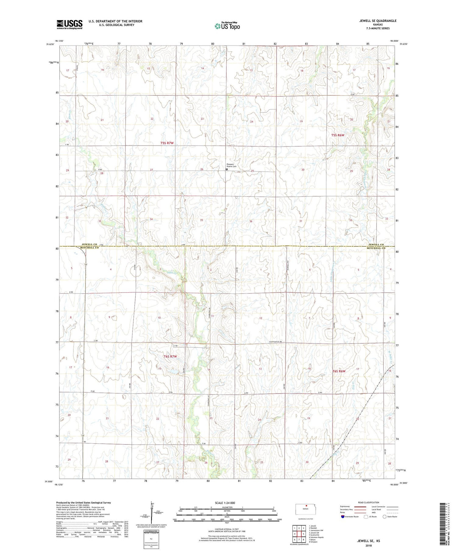 Jewell SE Kansas US Topo Map Image