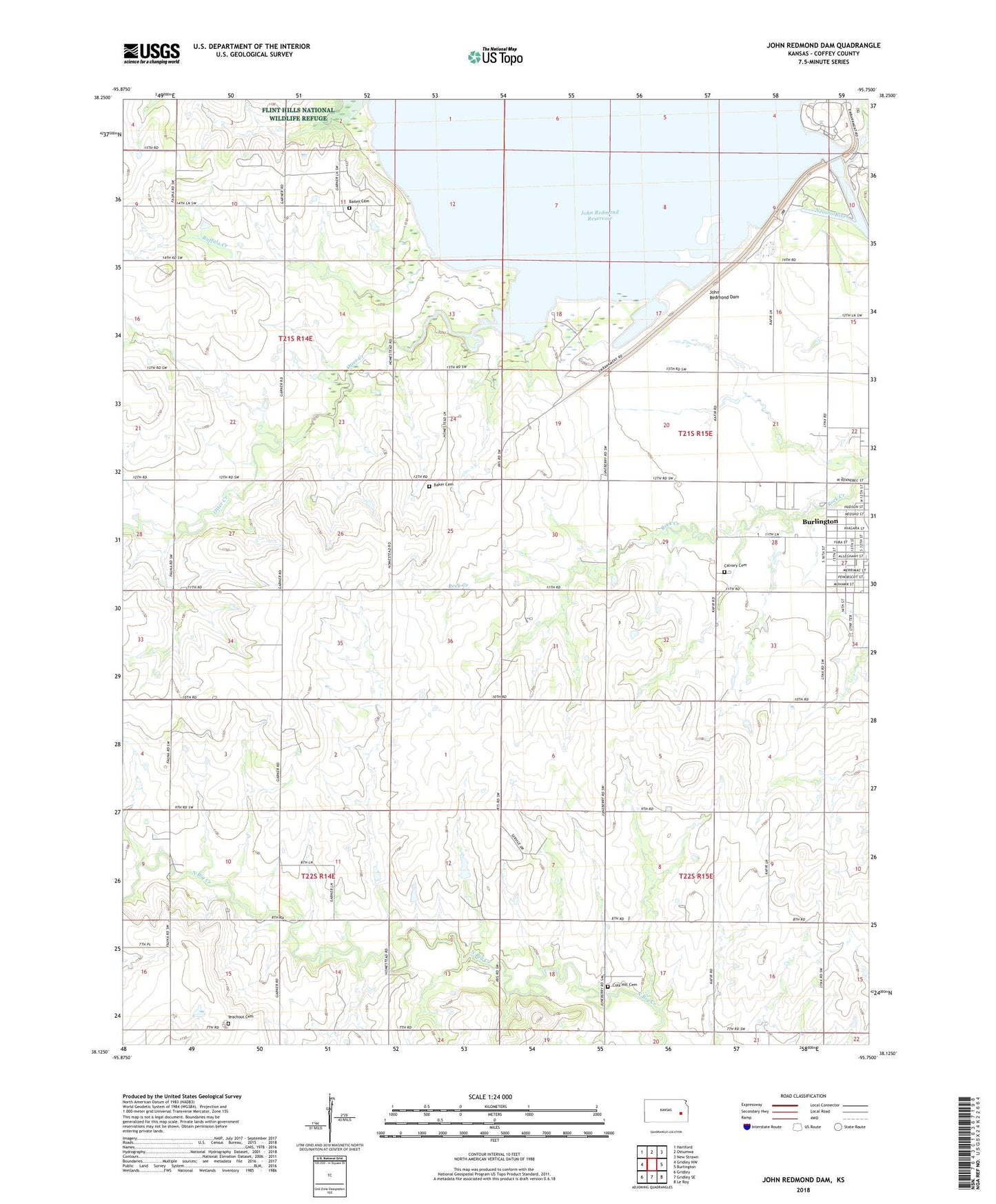 John Redmond Dam Kansas US Topo Map Image