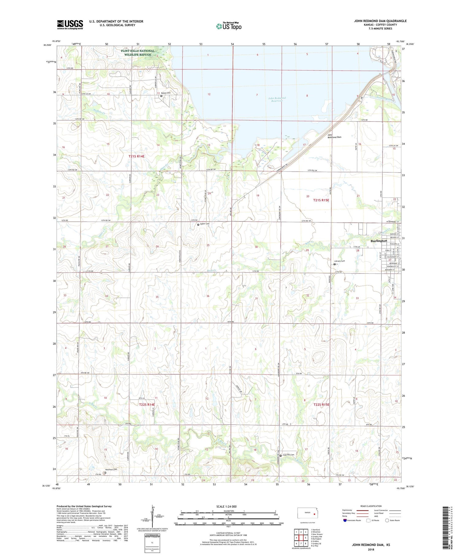 John Redmond Dam Kansas US Topo Map Image