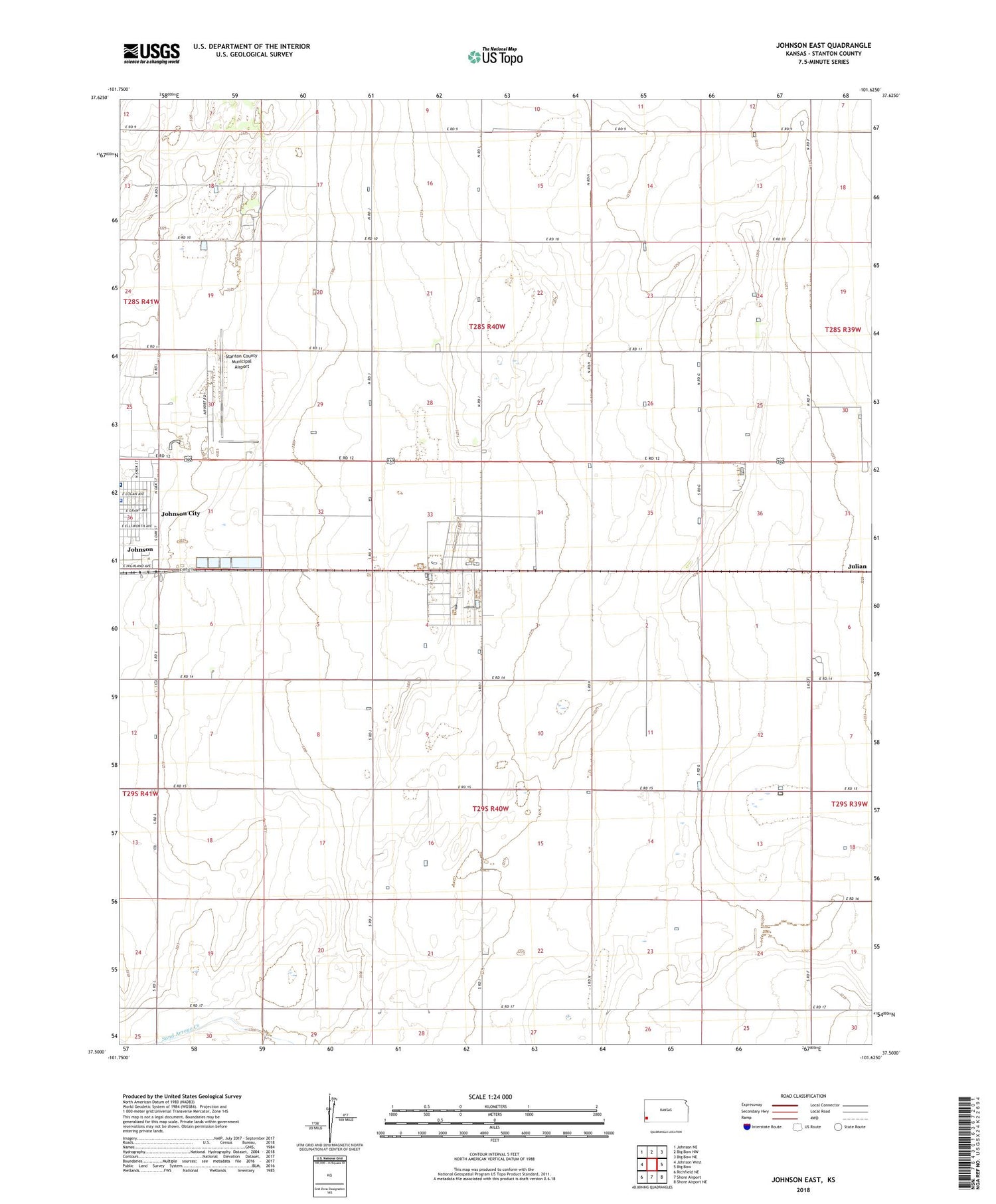 Johnson East Kansas US Topo Map Image