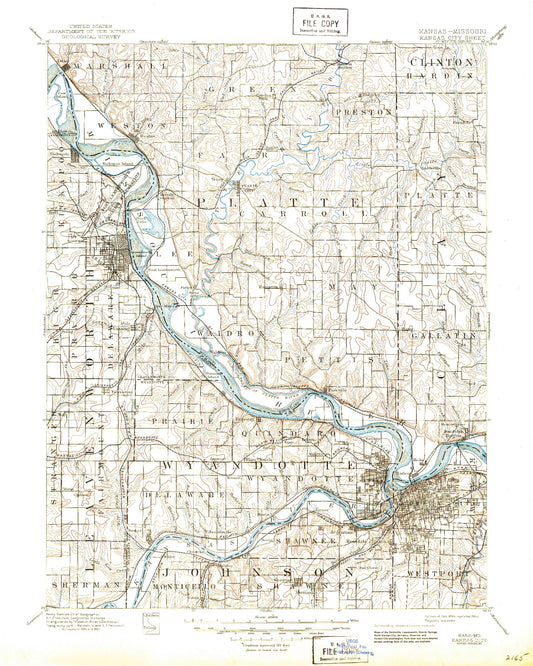 Historic 1894 Kansas City Missouri 30'x30' Topo Map Image