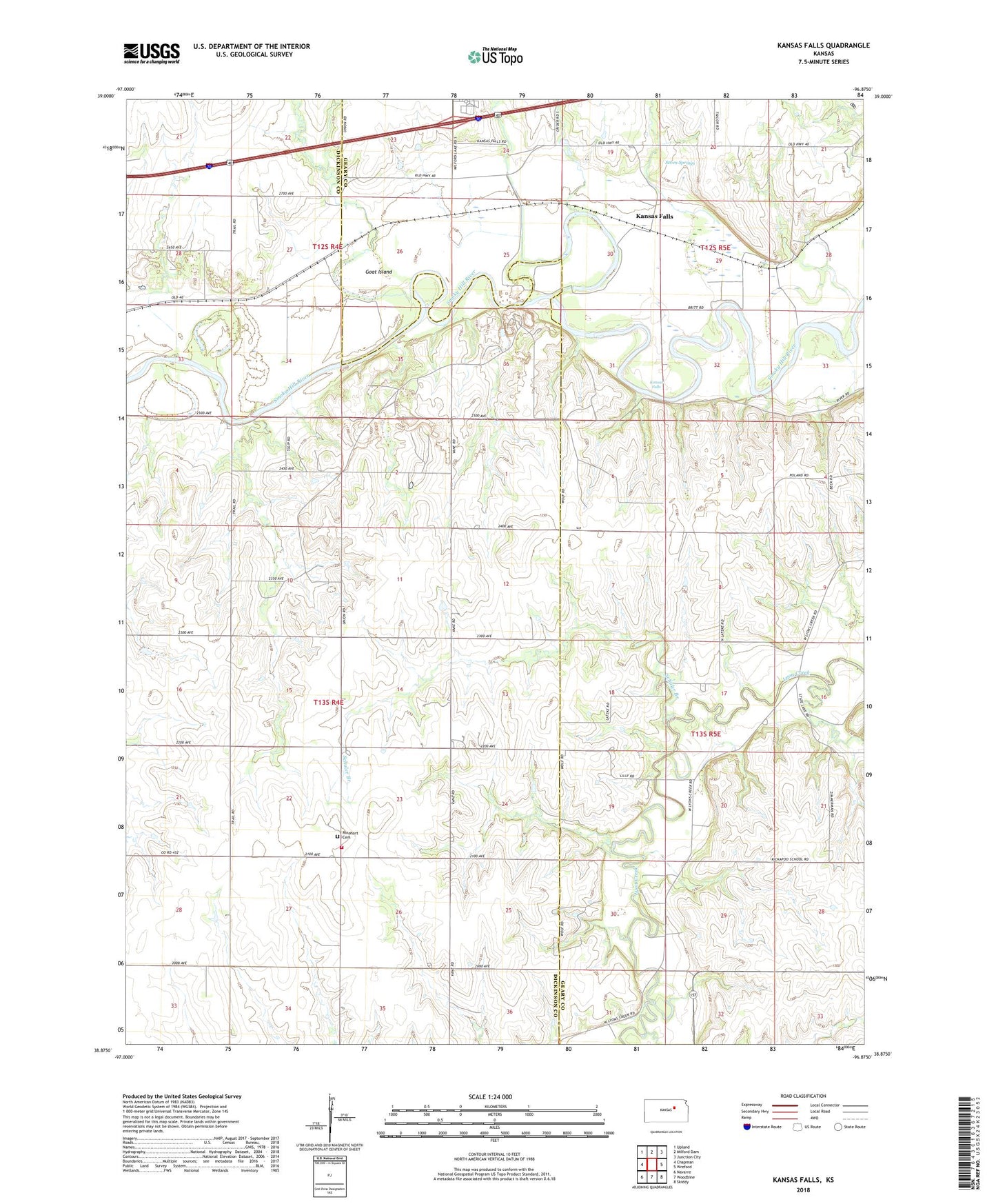 Kansas Falls Kansas US Topo Map Image