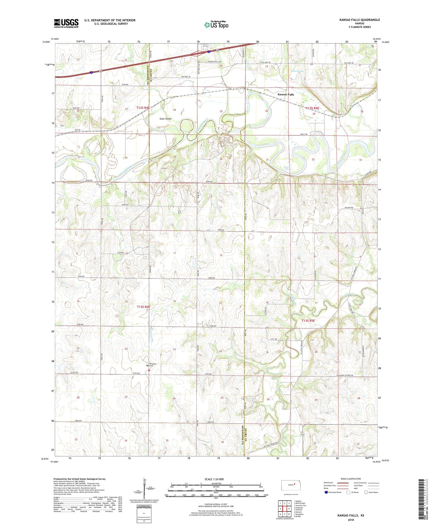 Kansas Falls Kansas US Topo Map Image