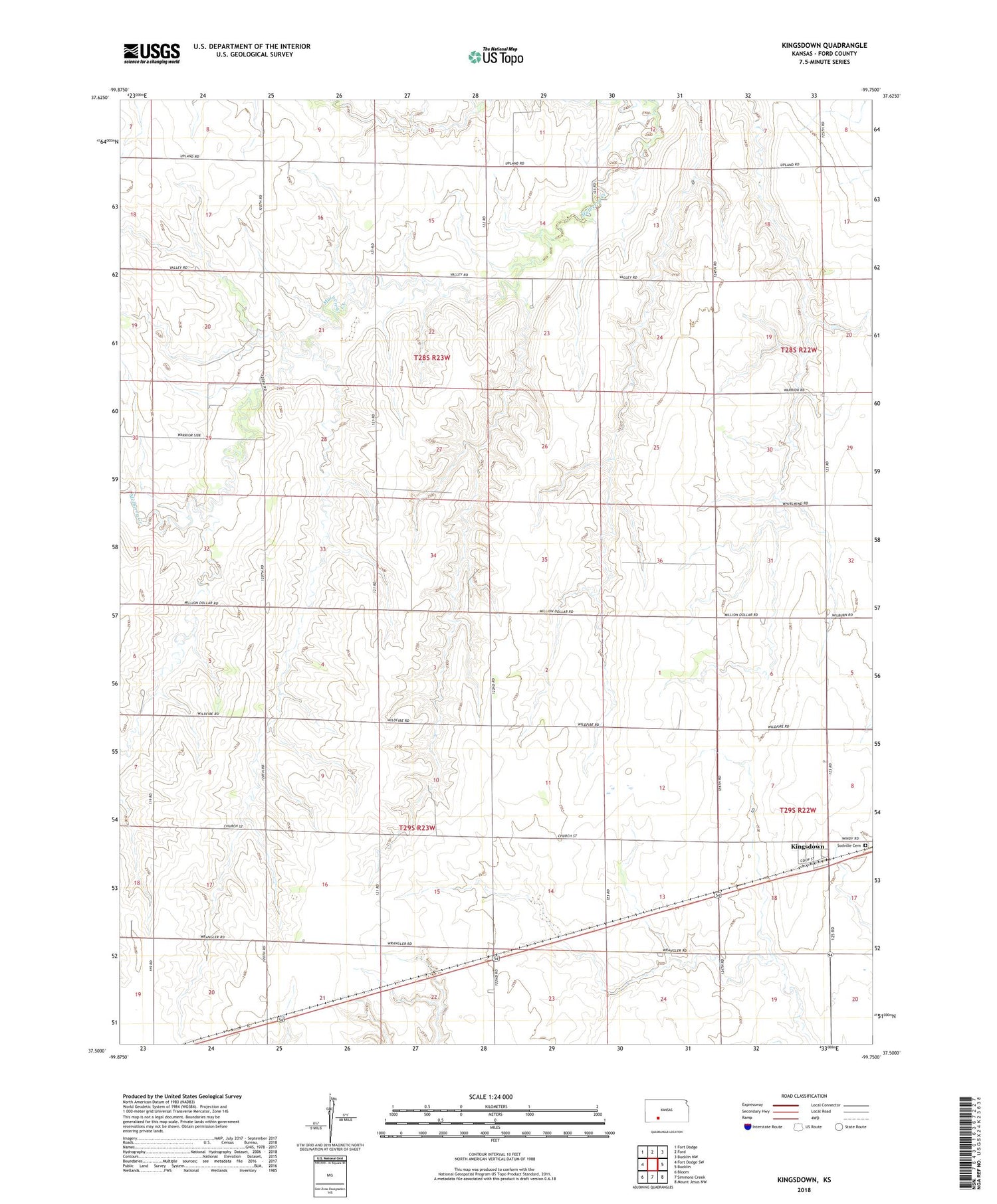 Kingsdown Kansas US Topo Map Image