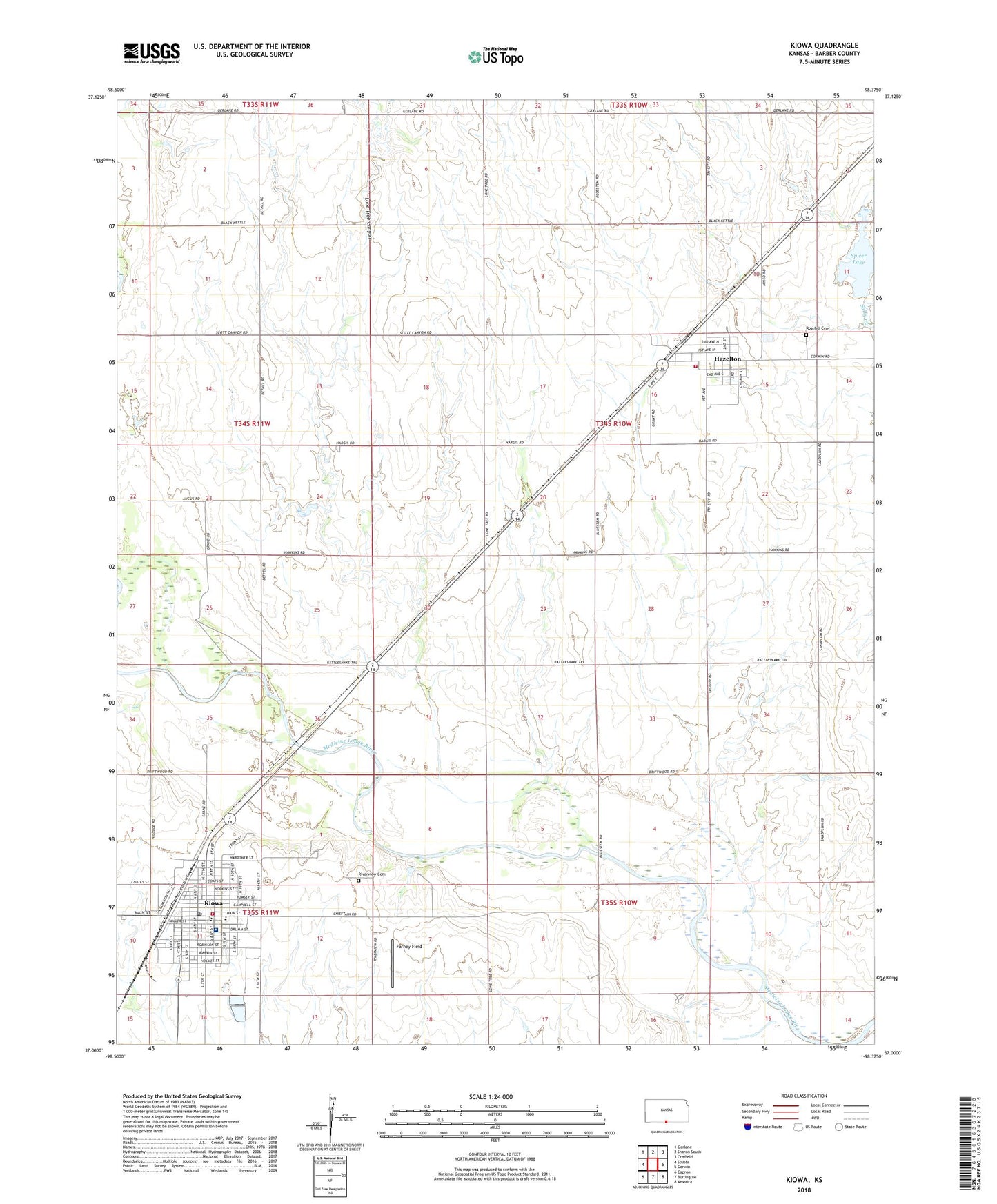 Kiowa Kansas US Topo Map Image