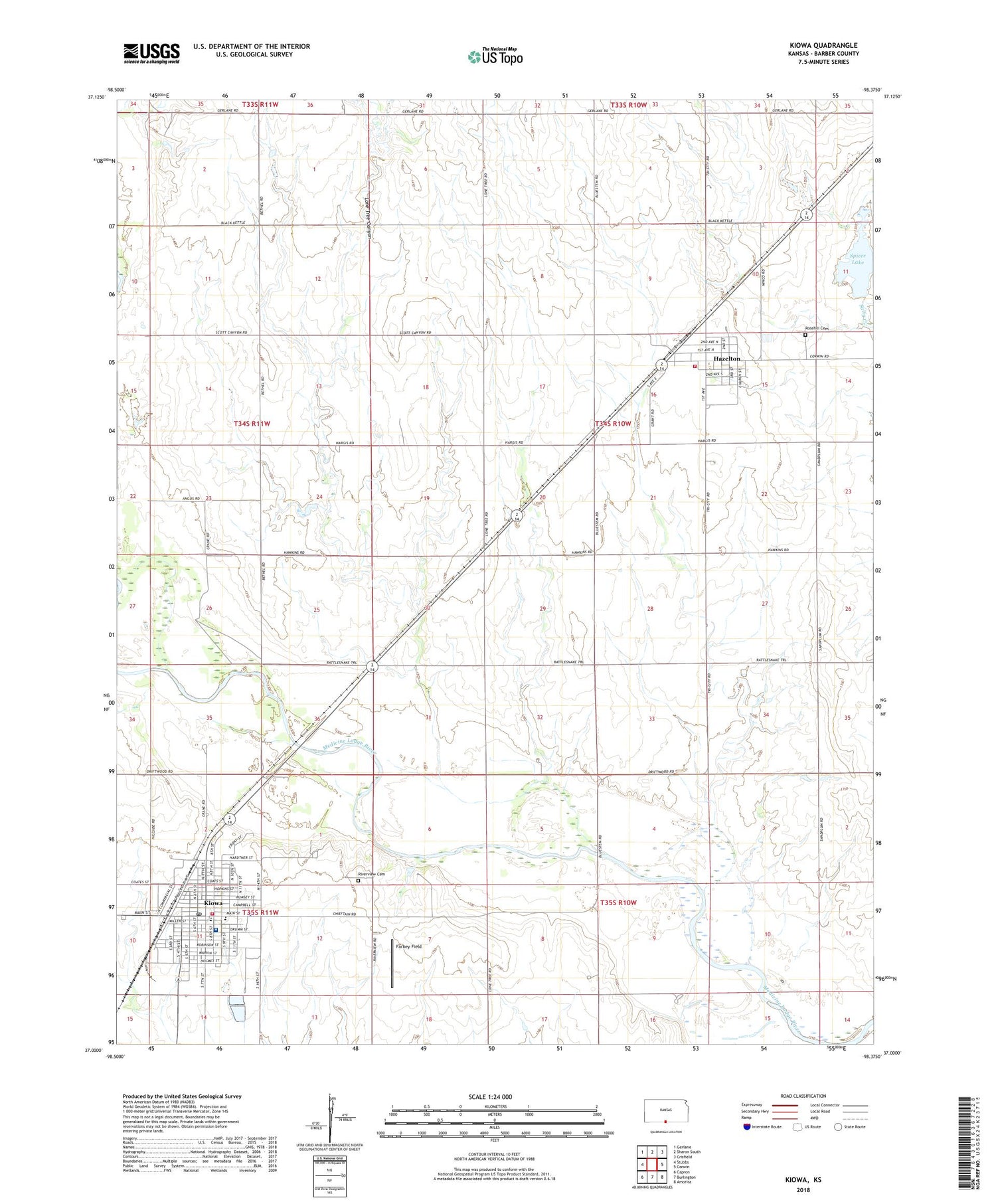 Kiowa Kansas US Topo Map Image