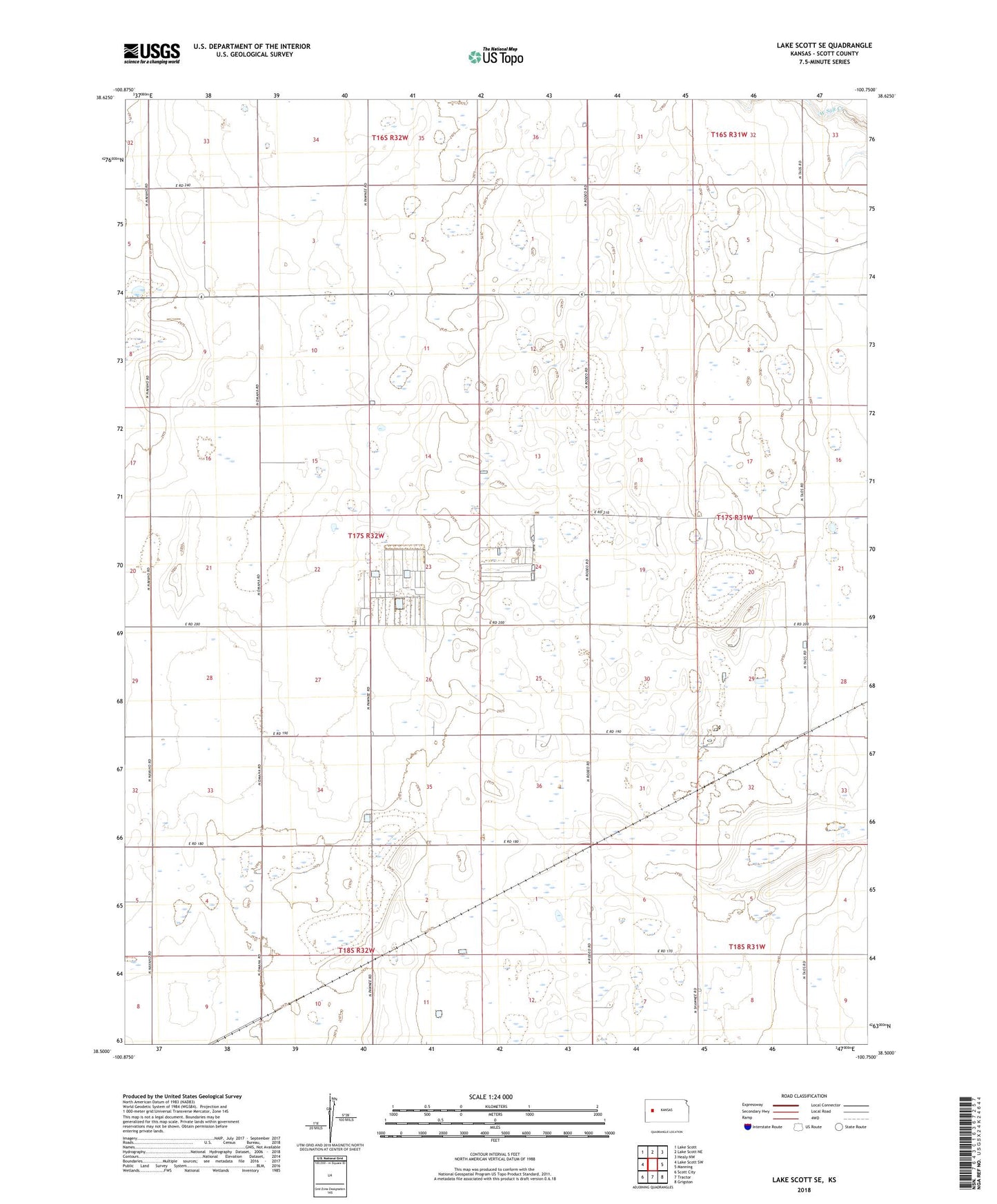 Lake Scott SE Kansas US Topo Map Image