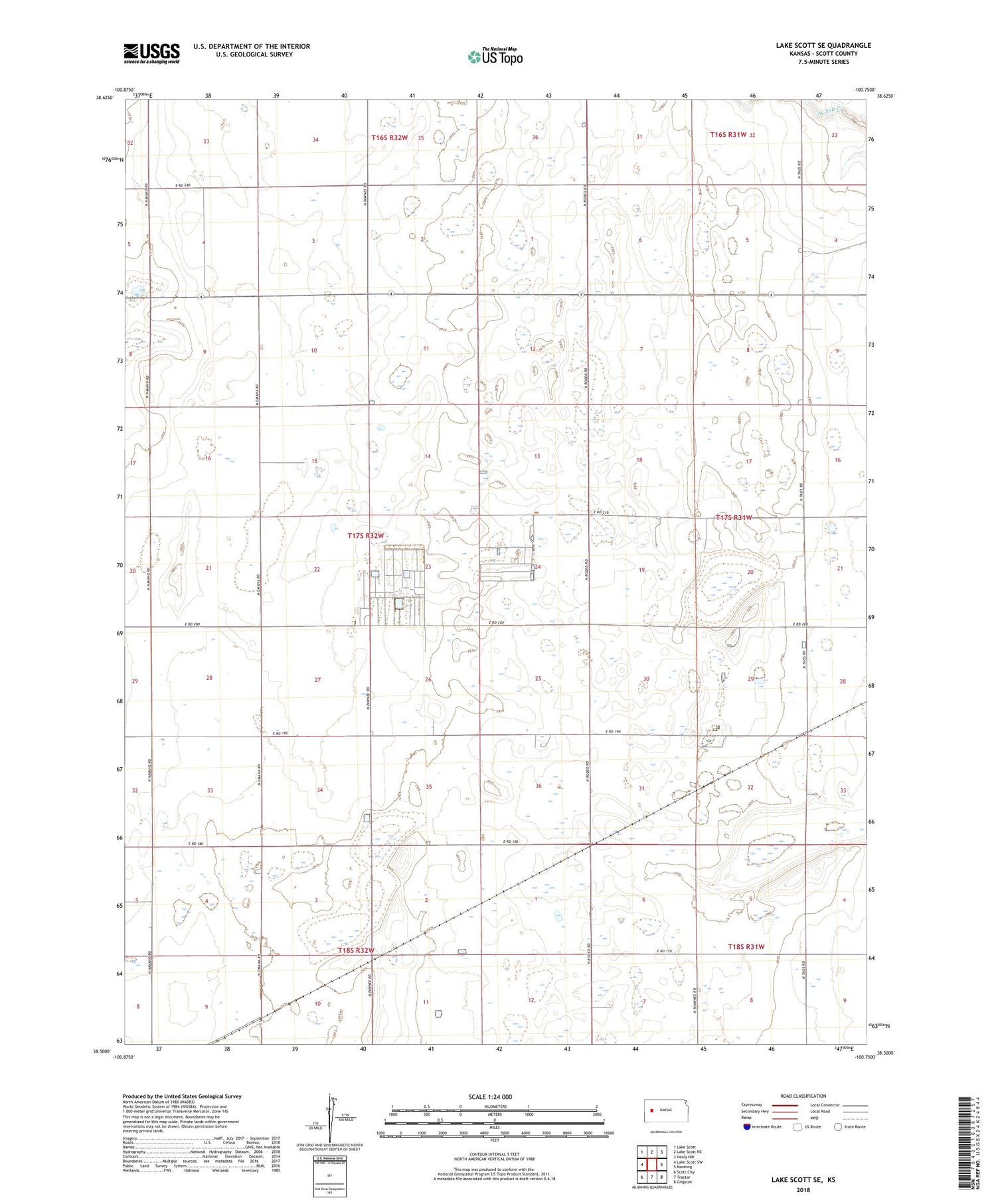 Lake Scott SE Kansas US Topo Map Image