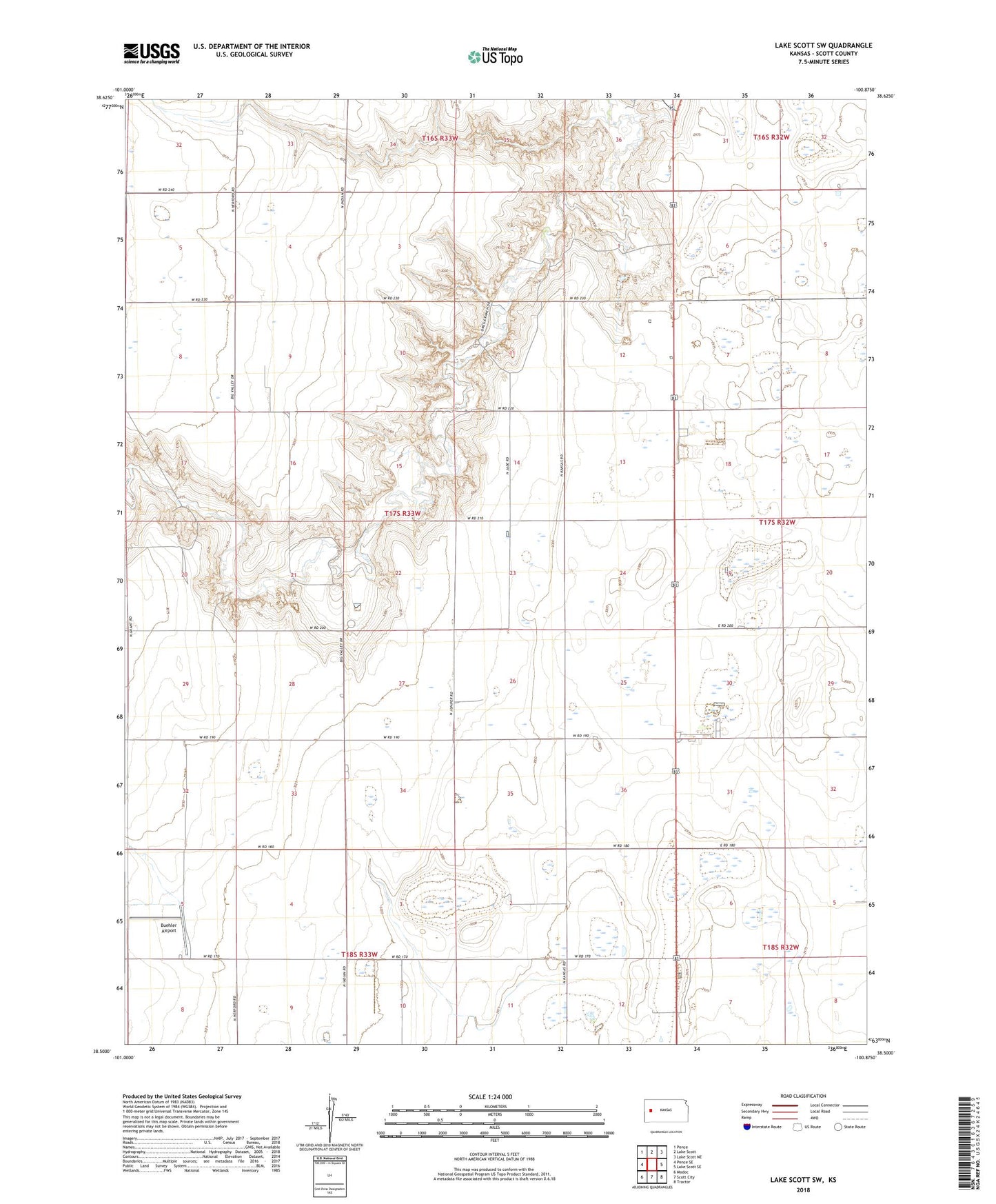 Lake Scott SW Kansas US Topo Map Image