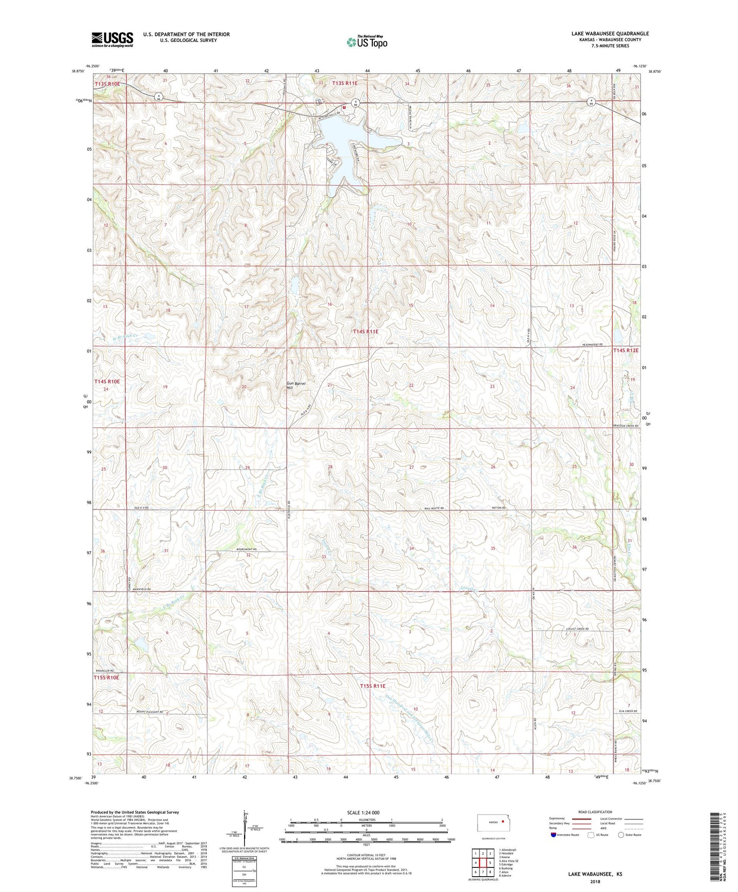 Lake Wabaunsee Kansas US Topo Map Image