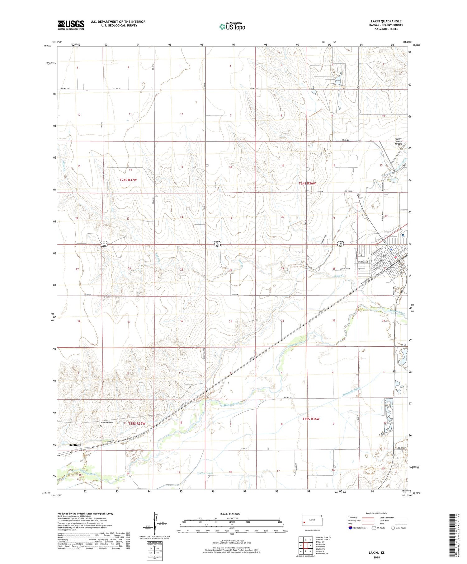Lakin Kansas US Topo Map Image