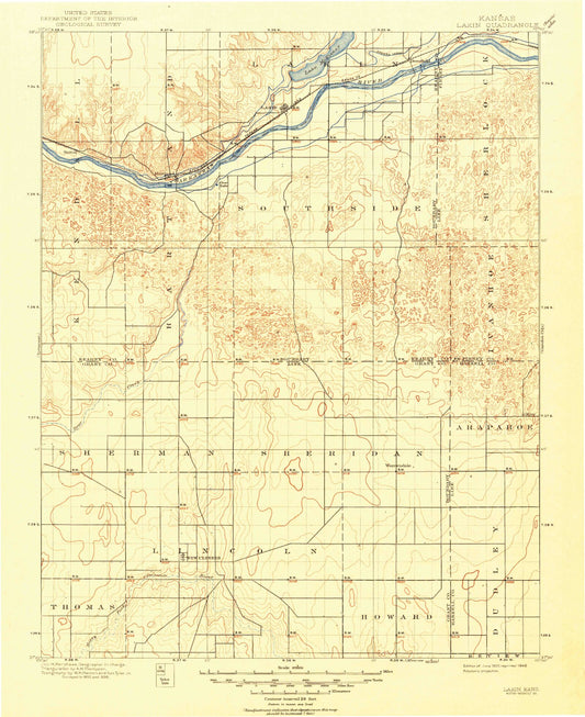 Historic 1900 Lakin Kansas 30'x30' Topo Map Image