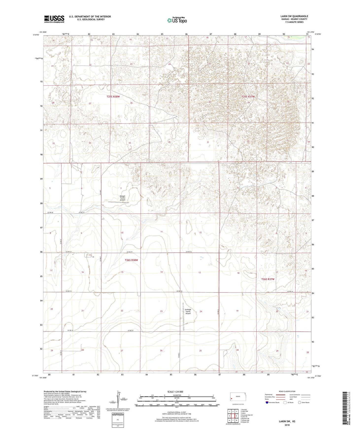 Lakin SW Kansas US Topo Map Image