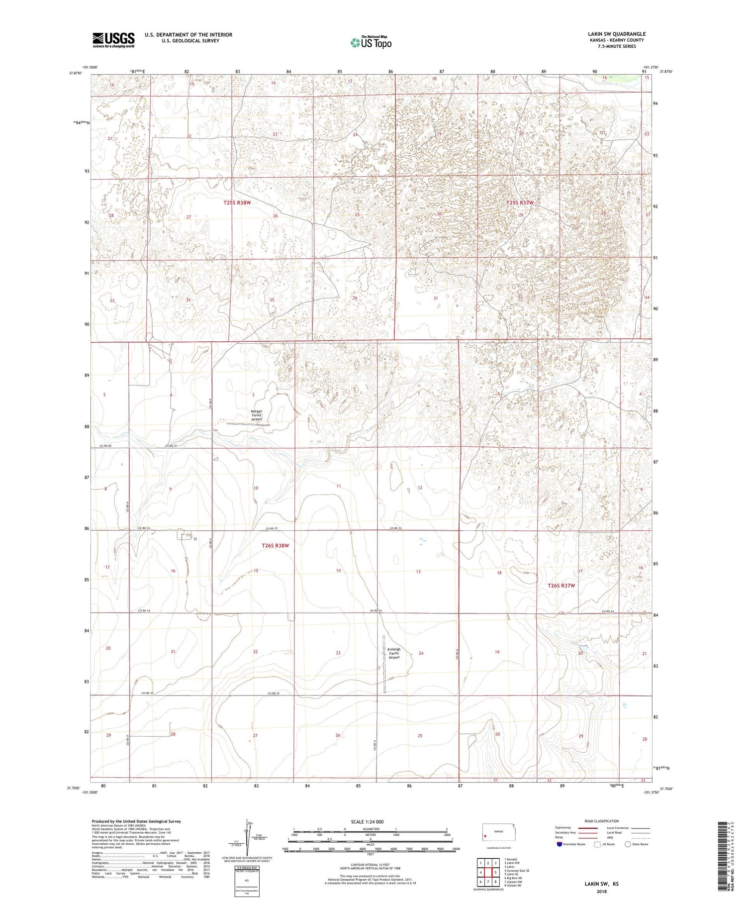 Lakin SW Kansas US Topo Map Image