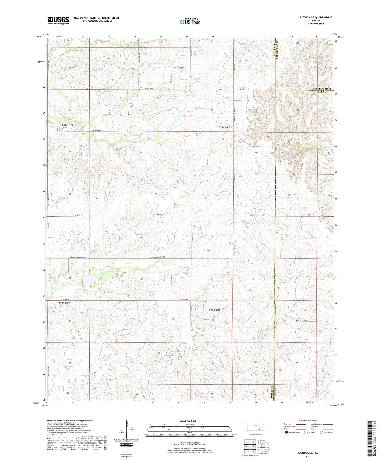Latham SE Kansas US Topo Map Image