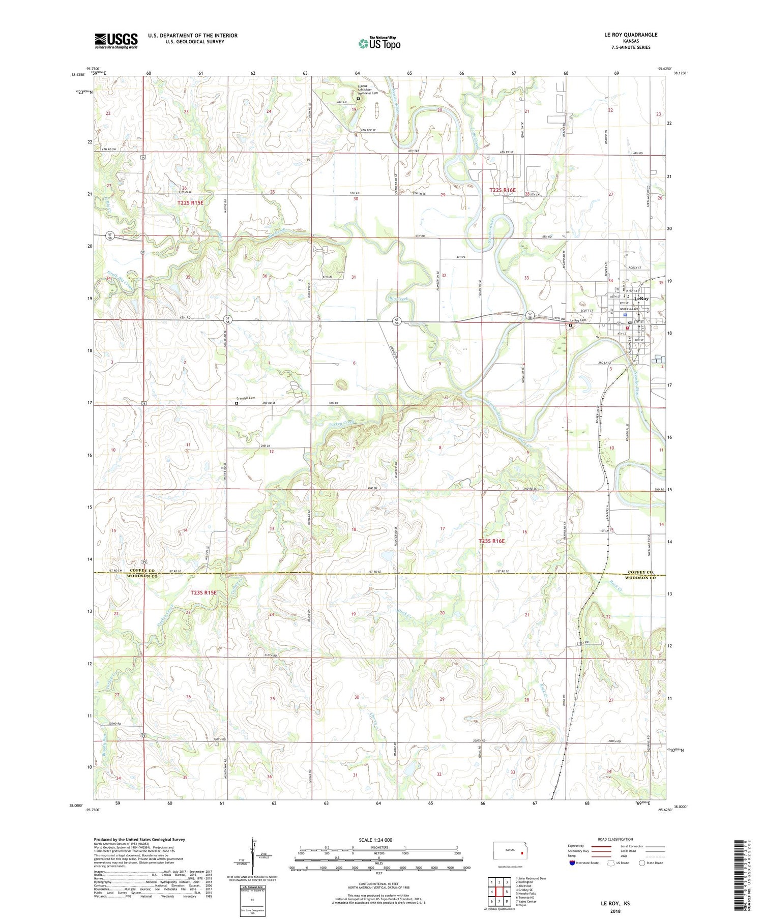 Le Roy Kansas US Topo Map Image