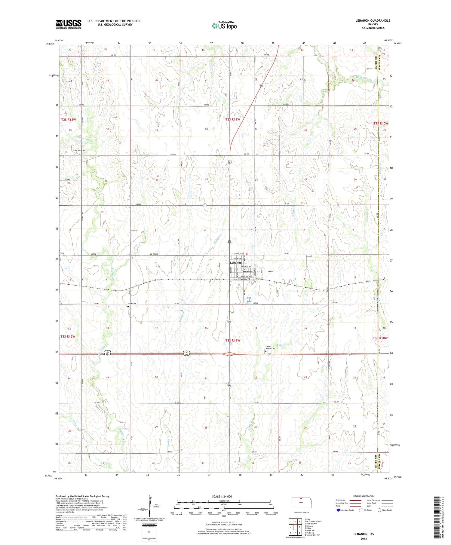 Lebanon Kansas US Topo Map Image