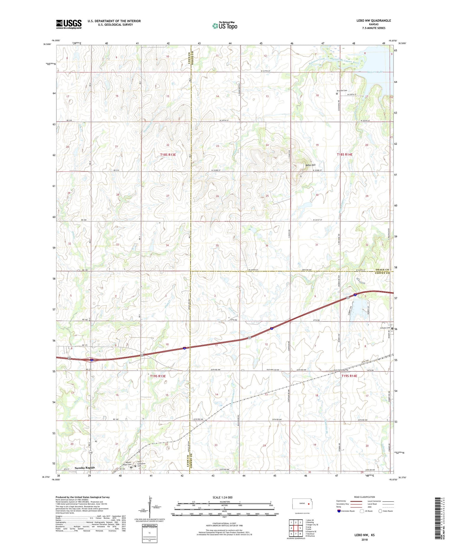 Lebo NW Kansas US Topo Map Image