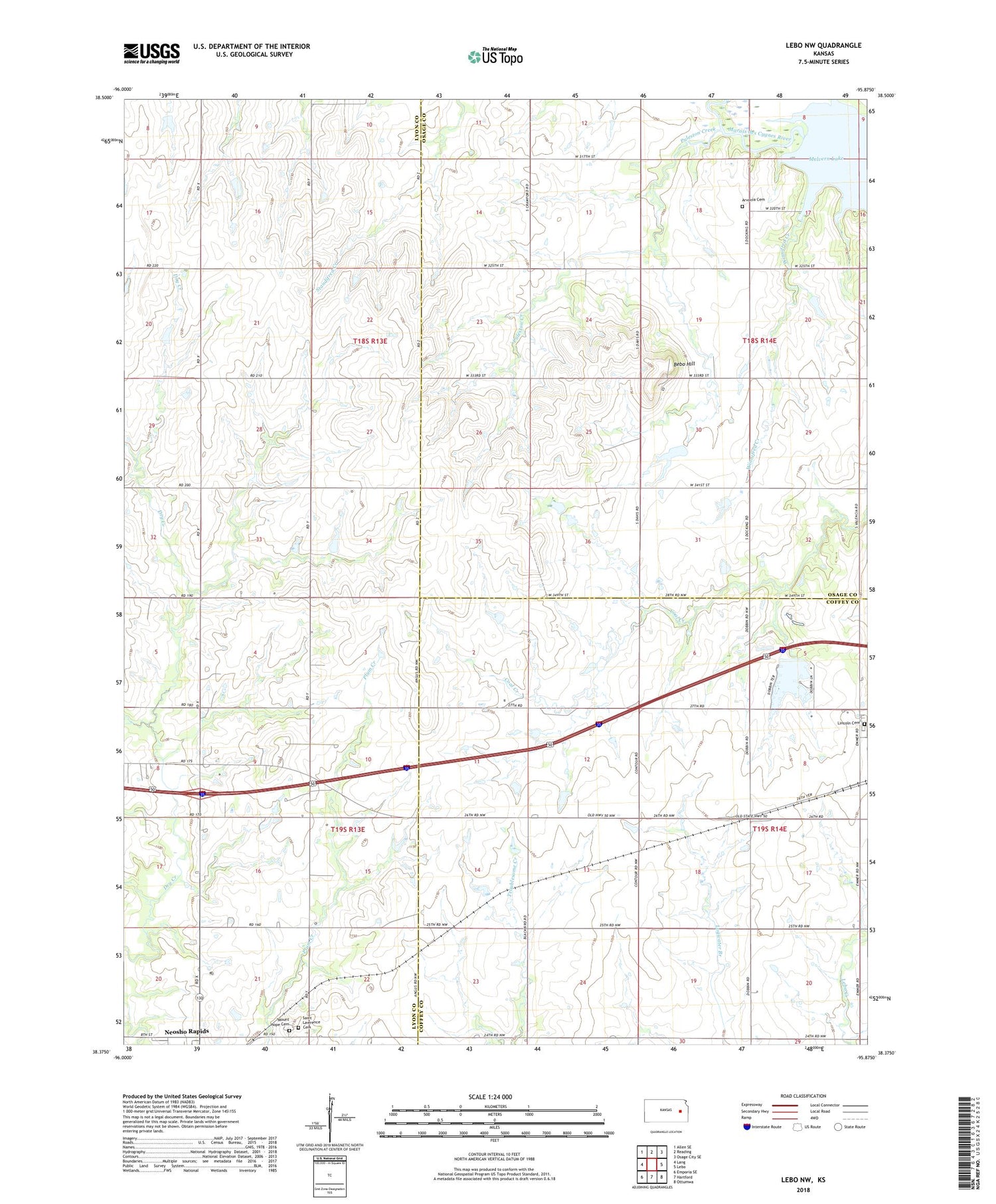 Lebo NW Kansas US Topo Map Image