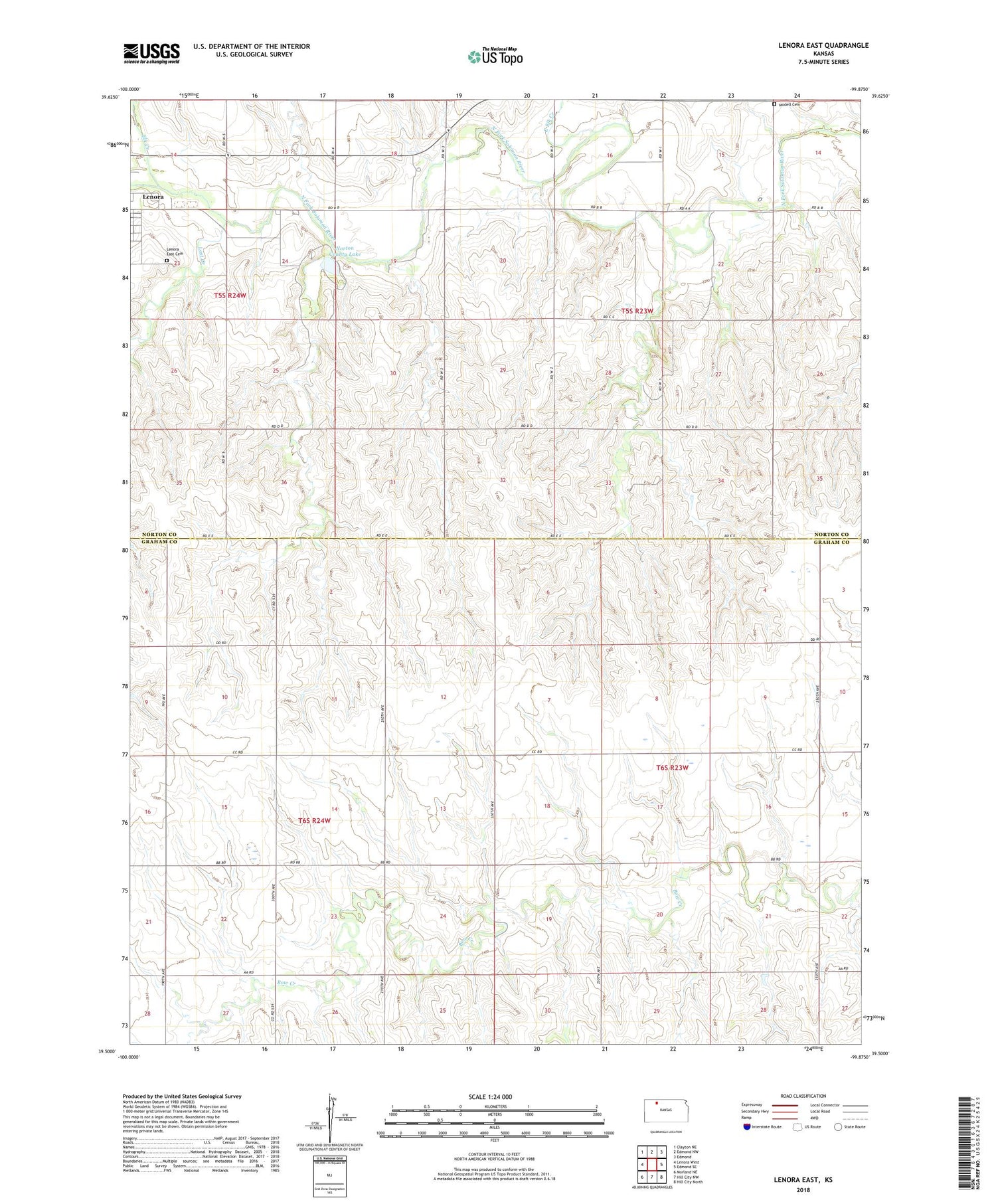 Lenora East Kansas US Topo Map Image