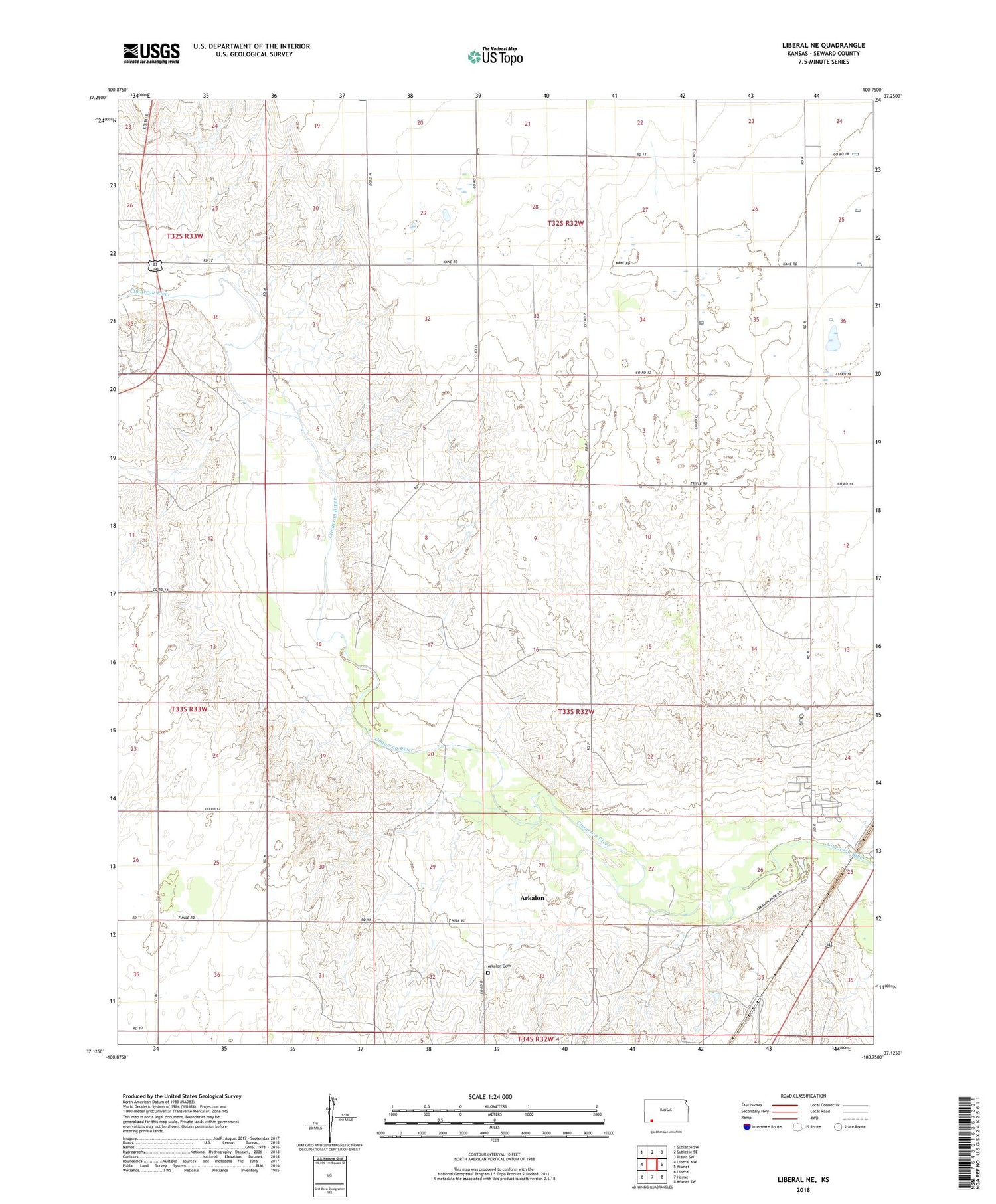 Liberal NE Kansas US Topo Map Image