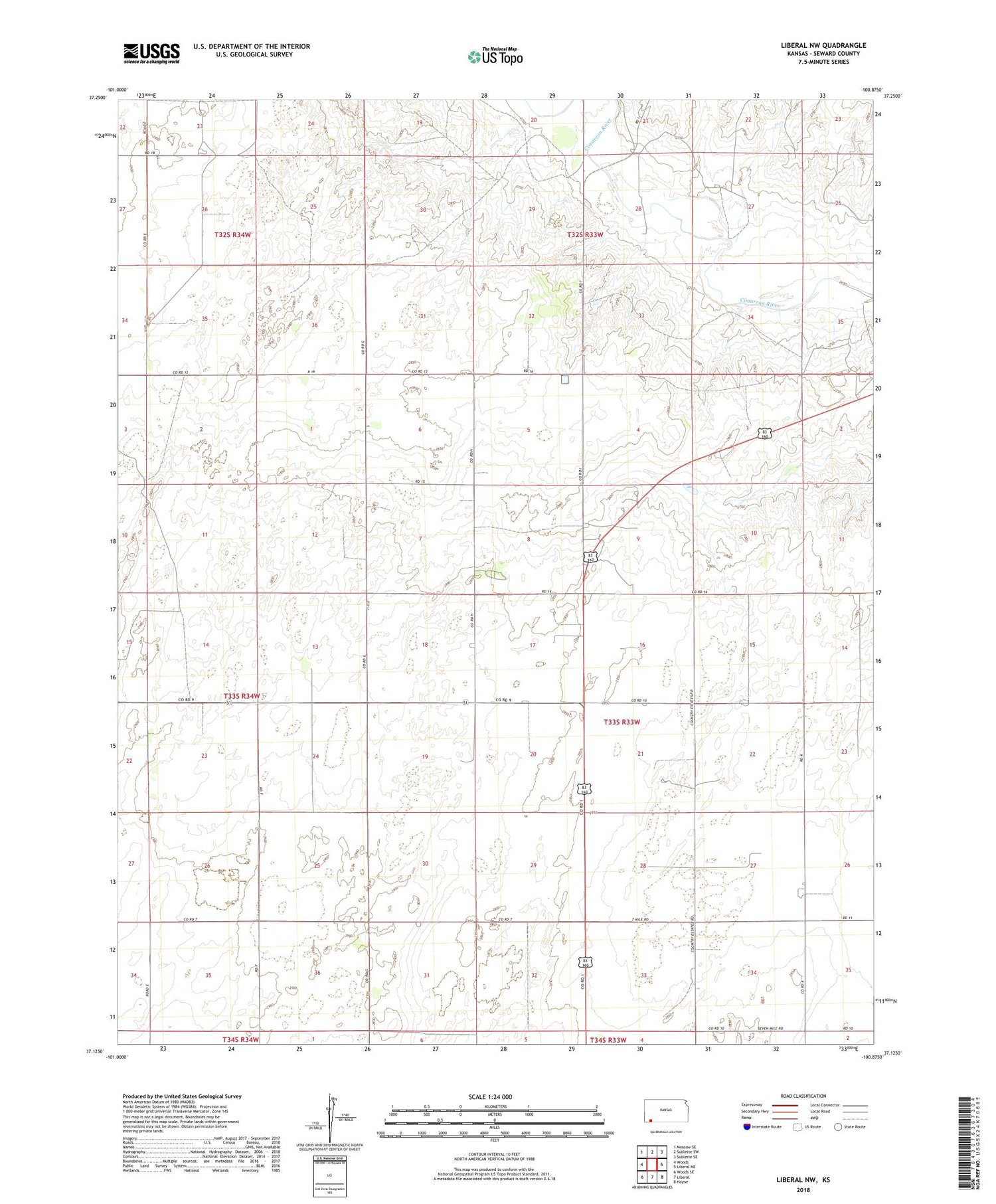 Liberal NW Kansas US Topo Map Image