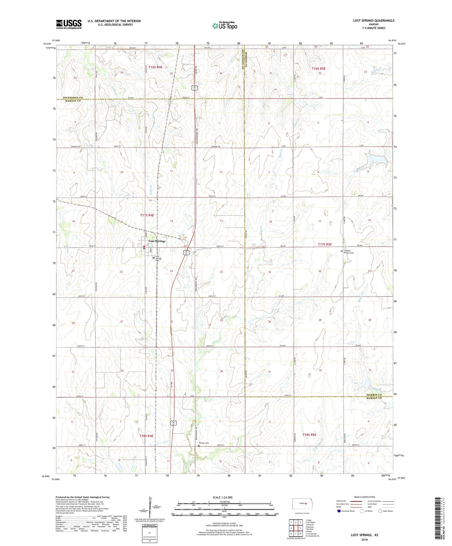 Lost Springs Kansas US Topo Map Image