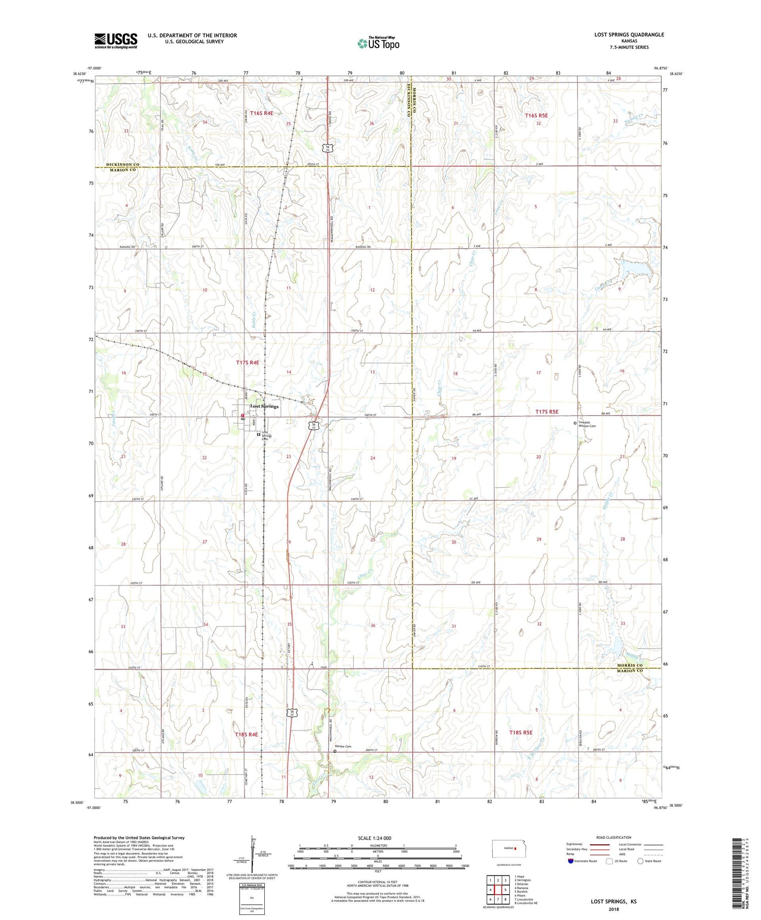 Lost Springs Kansas US Topo Map Image