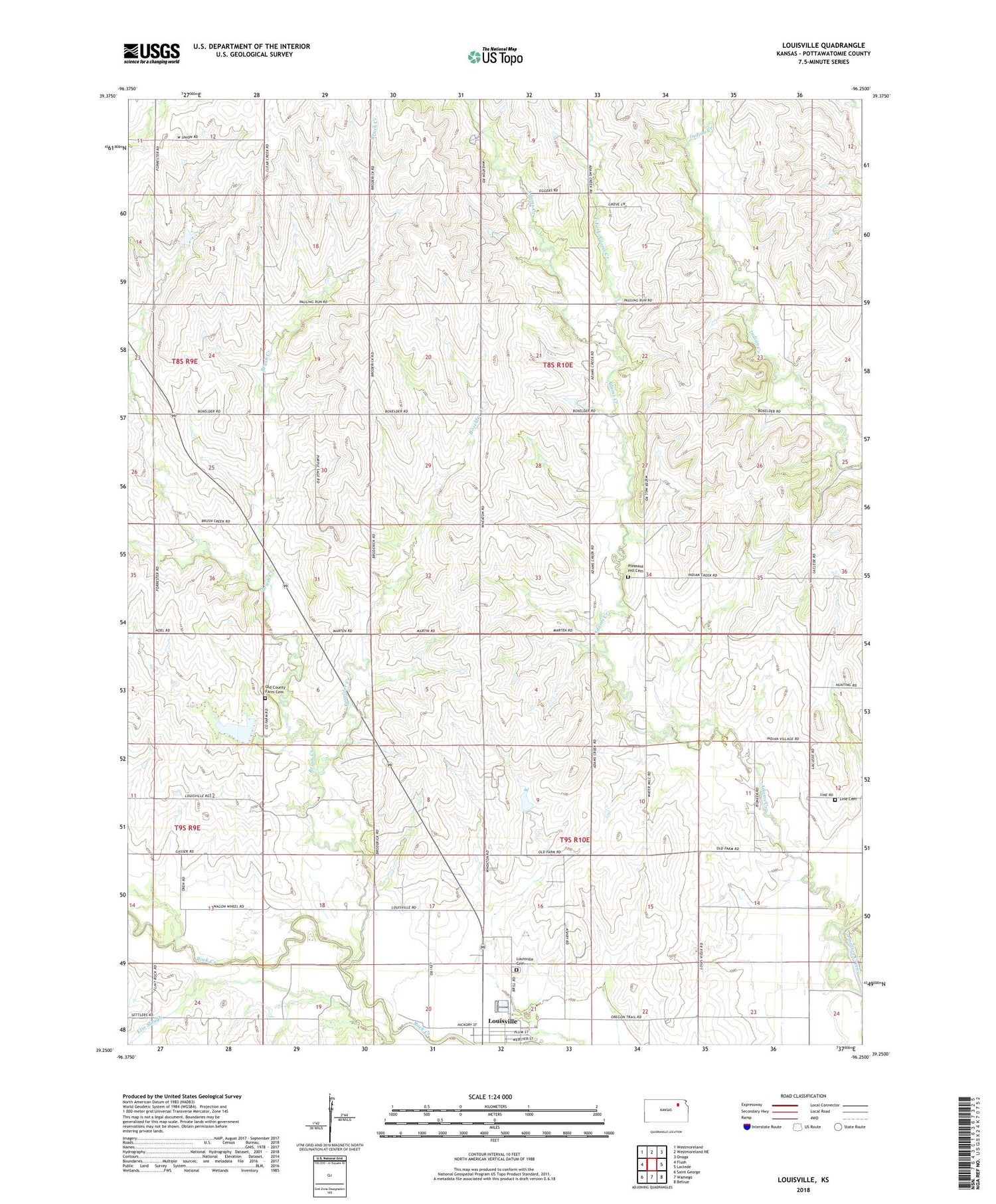 Louisville Kansas US Topo Map Image