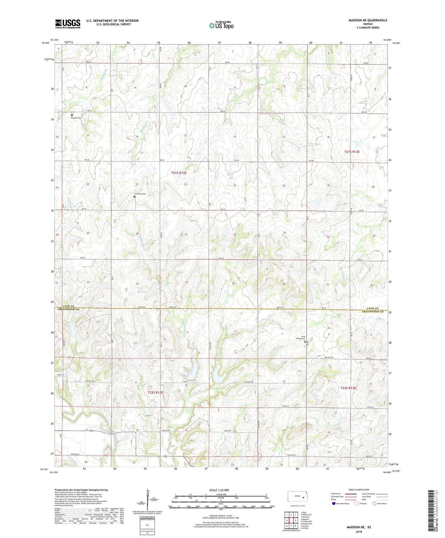 Madison NE Kansas US Topo Map Image