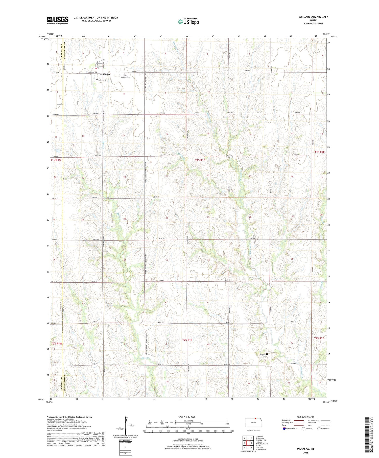 Mahaska Kansas US Topo Map Image