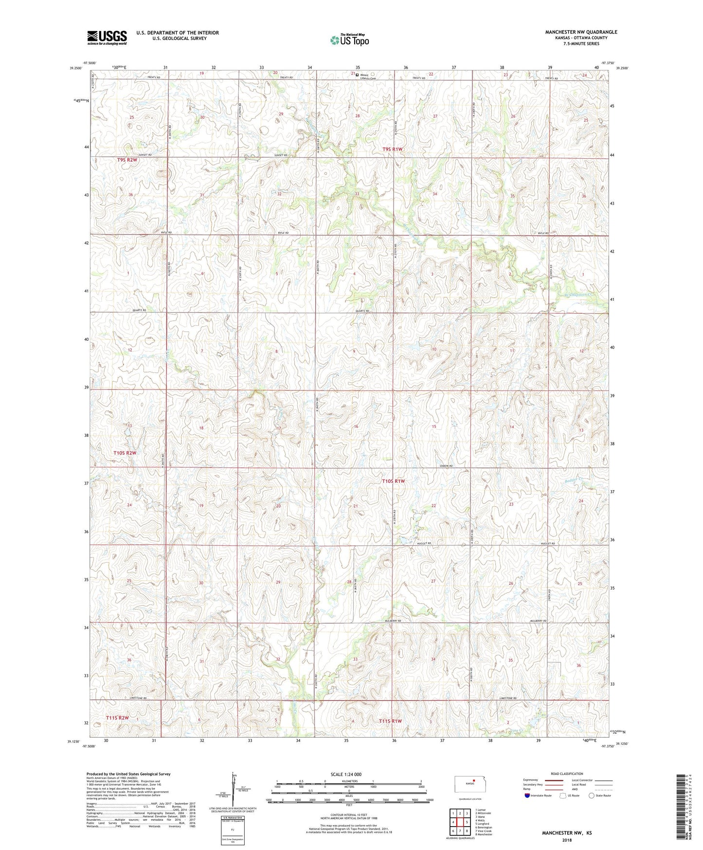 Manchester NW Kansas US Topo Map Image