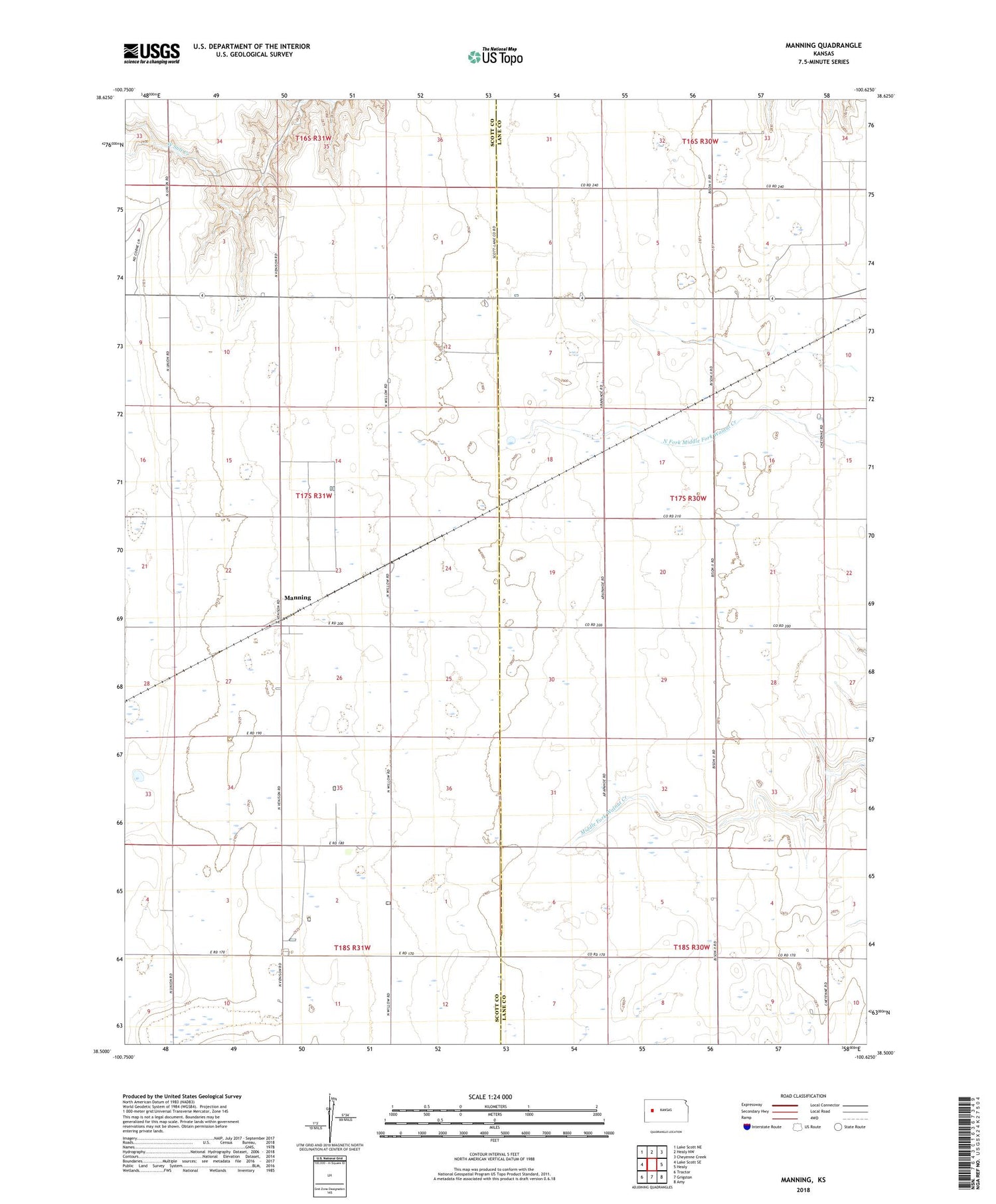 Manning Kansas US Topo Map Image