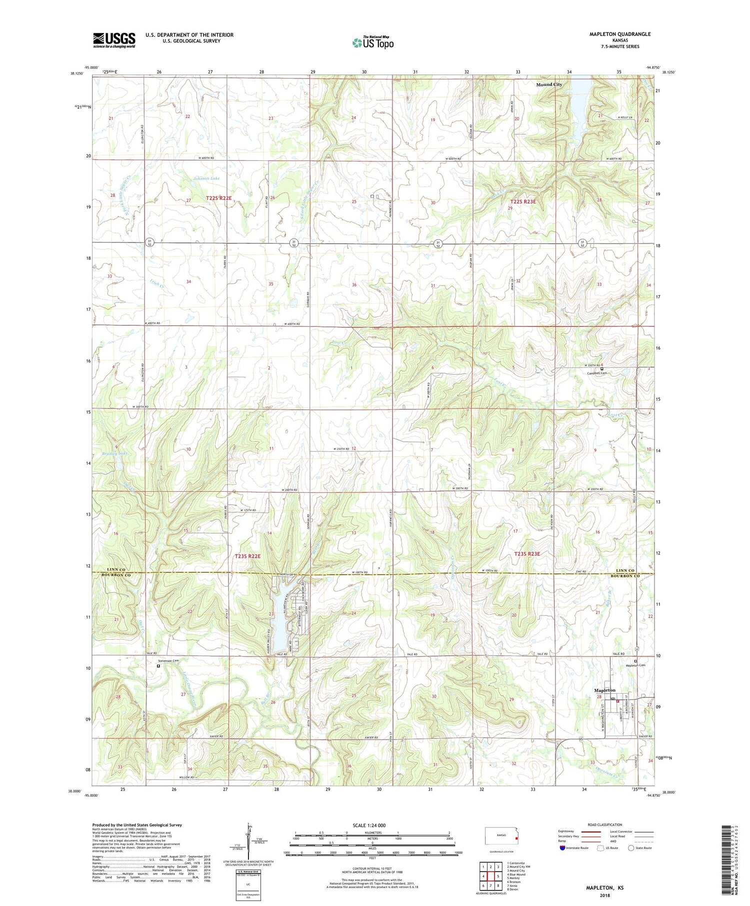 Mapleton Kansas US Topo Map Image