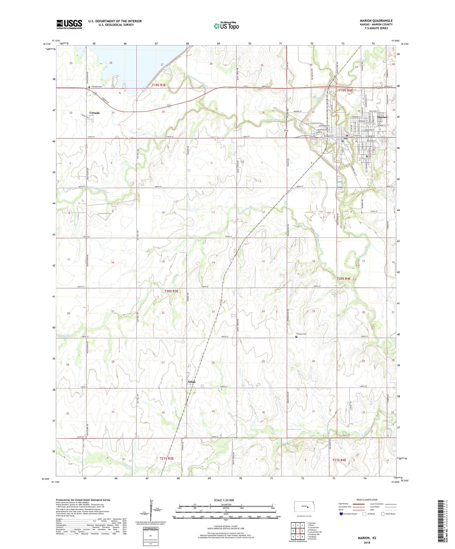 Marion Kansas US Topo Map Image