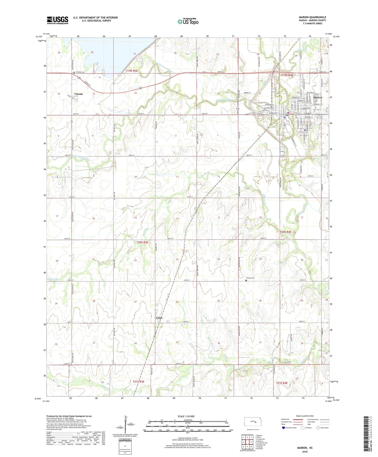 Marion Kansas US Topo Map Image