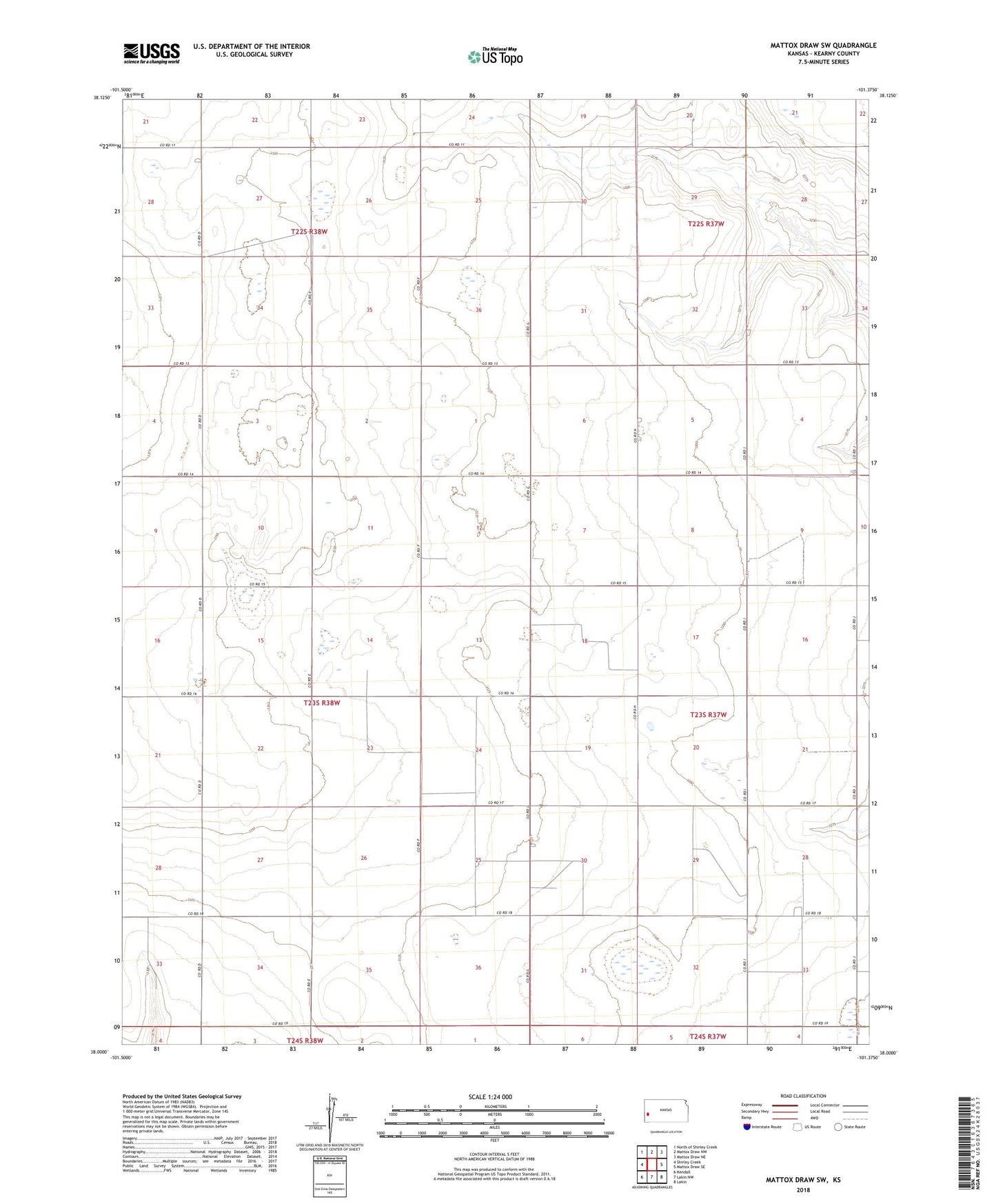 Mattox Draw SW Kansas US Topo Map Image