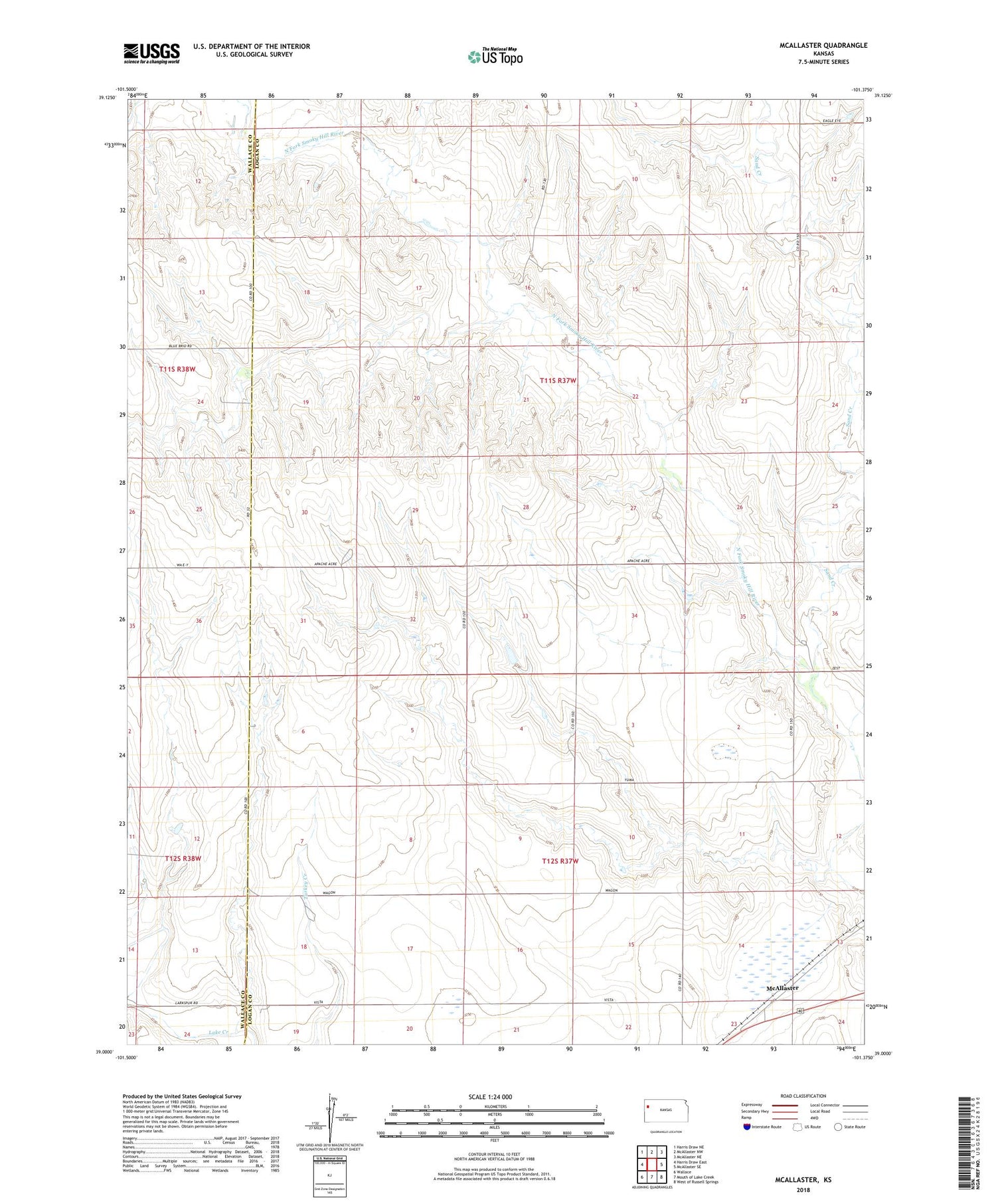 McAllaster Kansas US Topo Map Image